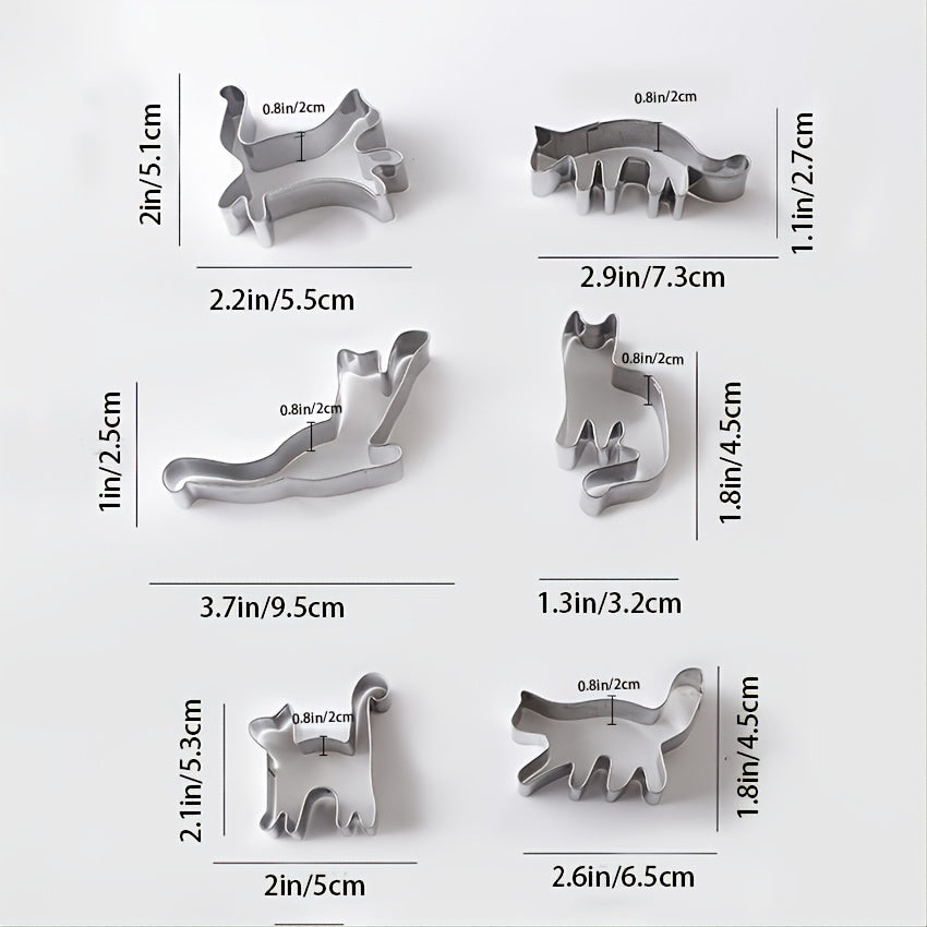 Set Of 6, Stainless Steel Animal Cookie Cutters, Kitten Moulds, Baking Cute DIY Cartoon Cookie Moulds Set