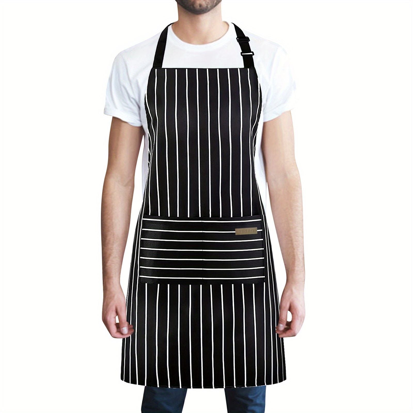 1pc Black Apron, Unisex Adjustable Bib Apron With 2 Pockets, Cooking Kitchen Apron For Women Men, Kitchen BBQ Apron, Cotton Linen Chef Apron For Cooking, Baking Gardening Restaurant BBQ