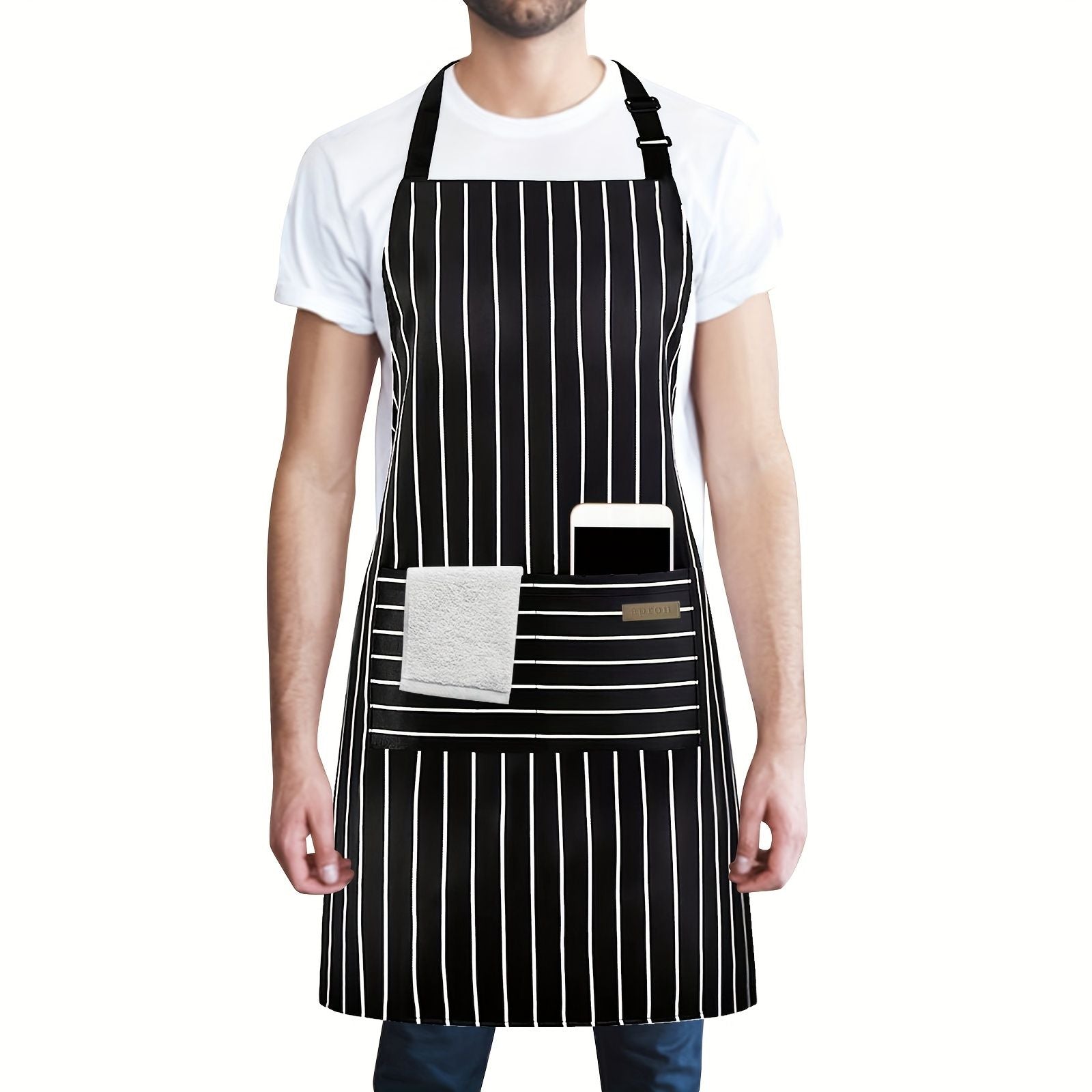 1pc Black Apron, Unisex Adjustable Bib Apron With 2 Pockets, Cooking Kitchen Apron For Women Men, Kitchen BBQ Apron, Cotton Linen Chef Apron For Cooking, Baking Gardening Restaurant BBQ