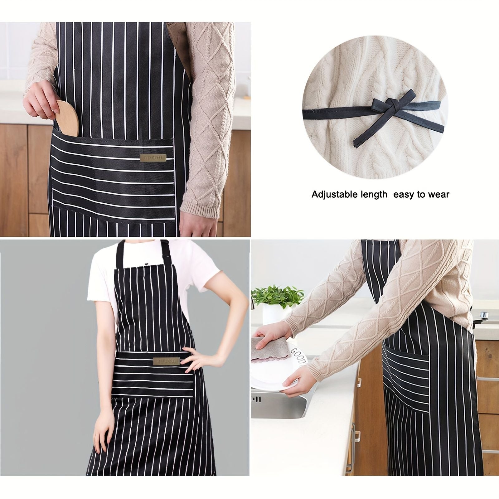 1pc Black Apron, Unisex Adjustable Bib Apron With 2 Pockets, Cooking Kitchen Apron For Women Men, Kitchen BBQ Apron, Cotton Linen Chef Apron For Cooking, Baking Gardening Restaurant BBQ