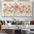 Handmade Abstract Blossom Pink Flower Oil Painting on Canvas;  Large Original Modern Textured Floral Scenery Painting Boho Wall Art Living Room Home Decor