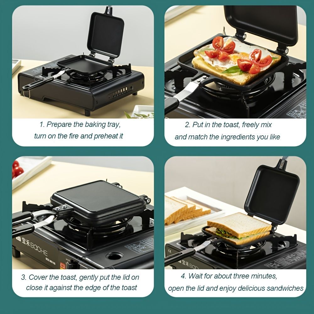 1pc Sandwich Maker Non-stick Grilled Sandwich Double Sided Frying Pan; Bread Toast Breakfast Pan Omelette Pan Outdoor Camping Baking Pan Kitchen Supplies