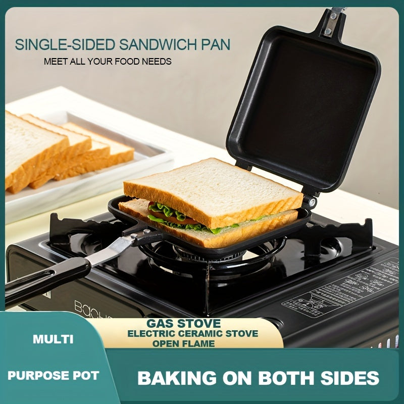 1pc Sandwich Maker Non-stick Grilled Sandwich Double Sided Frying Pan; Bread Toast Breakfast Pan Omelette Pan Outdoor Camping Baking Pan Kitchen Supplies