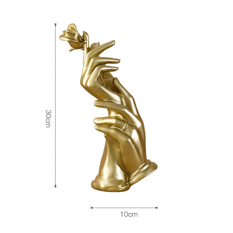 Home Decoration Resin Sculpture Statue Living Room Wine Cabinet Modern Fashion Hand-held Rose Ornaments Golden Crafts Gift