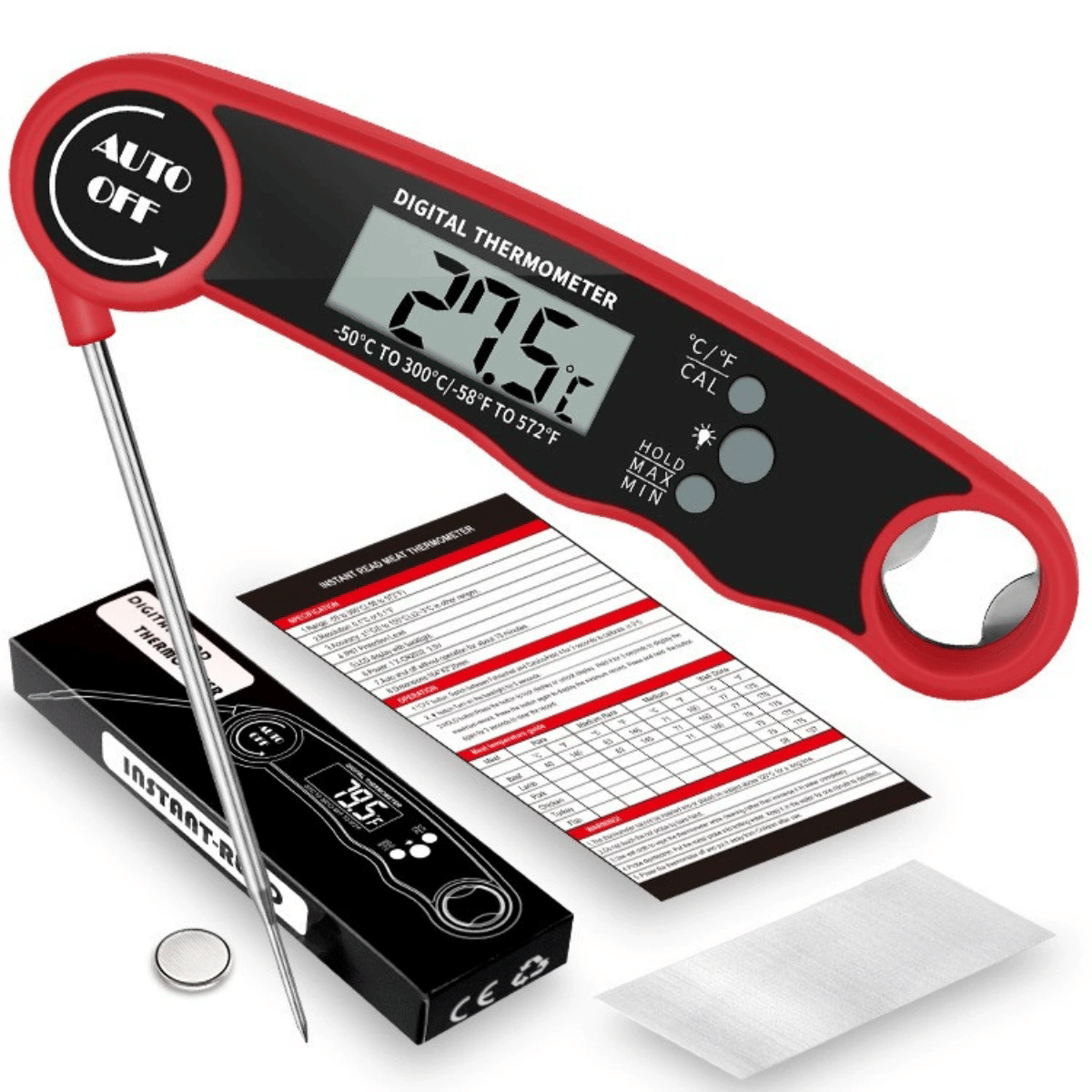 Digital Meat Thermometer with Probe - Waterproof;  Kitchen Instant Read Food Thermometer for Cooking;  Baking;  Liquids;  Candy;  Grilling BBQ & Air Fryer