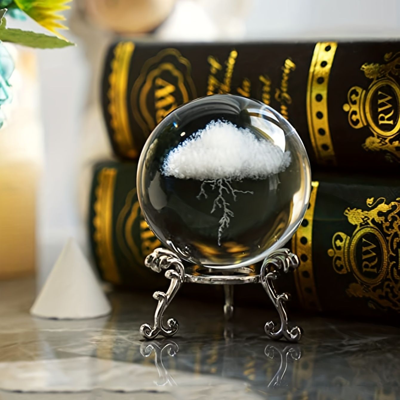 1pc Thunder Cloud Round Holiday Gift Desktop Home Creative Crystal Ball Small Ornaments, Living Room Bedroom Decoration Crafts, Home Decor,Christmas Gift