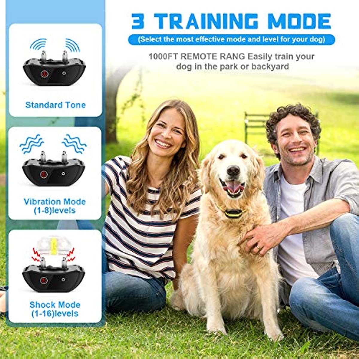 Dog Training Collar; Shock Collar for Dogs with Remote; Rechargeable Dog Shock Collar; 3 Modes Beep Vibration and Shock Waterproof Bark Collar for Small; Medium; Large Dogs