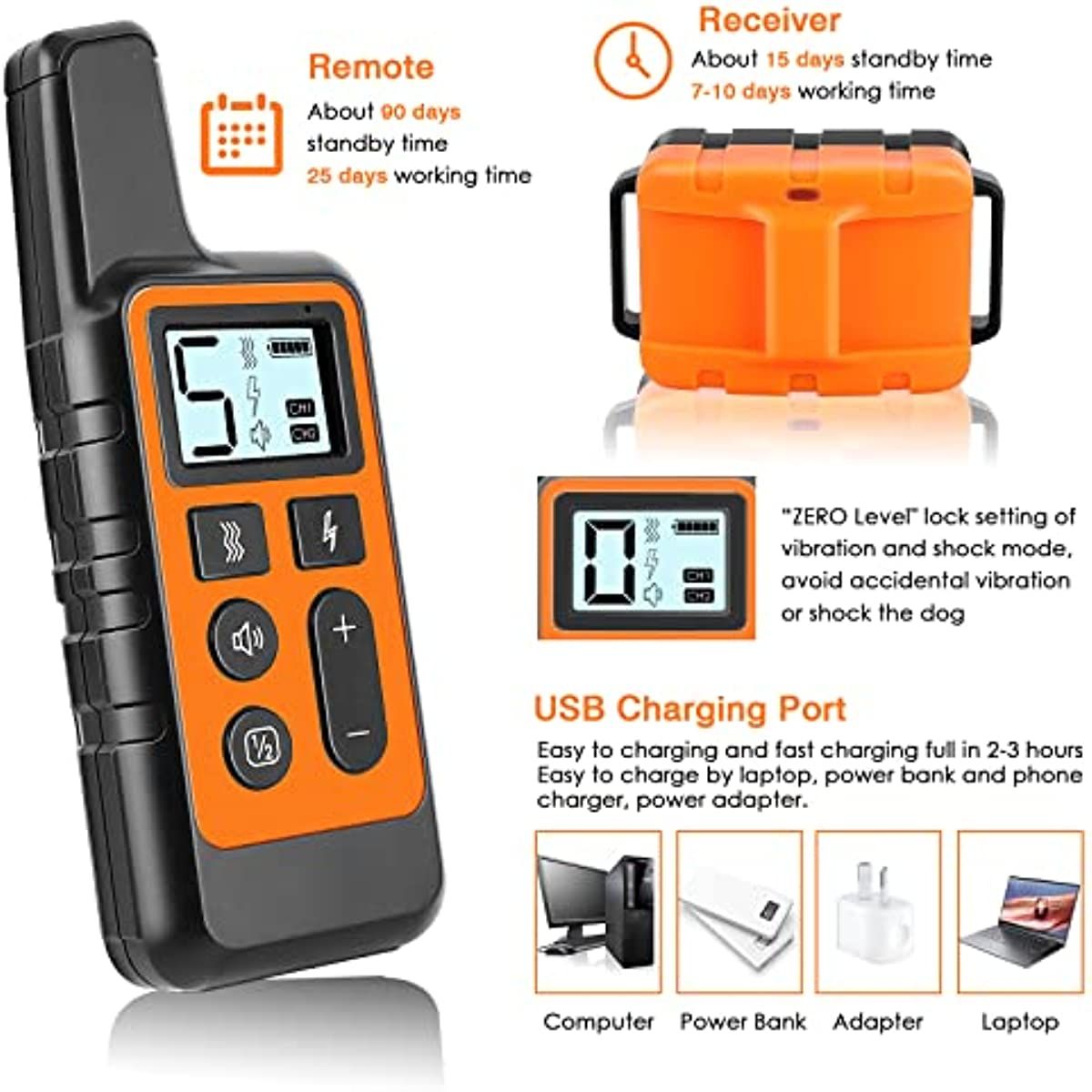 Dog Training Collar; Waterproof Shock Collars for Dog with Remote Range 1640 ft; 3 Training Modes; Beep; Vibration and Shock; Rechargeable Electric Dog Collar for Small Medium Large Dogs