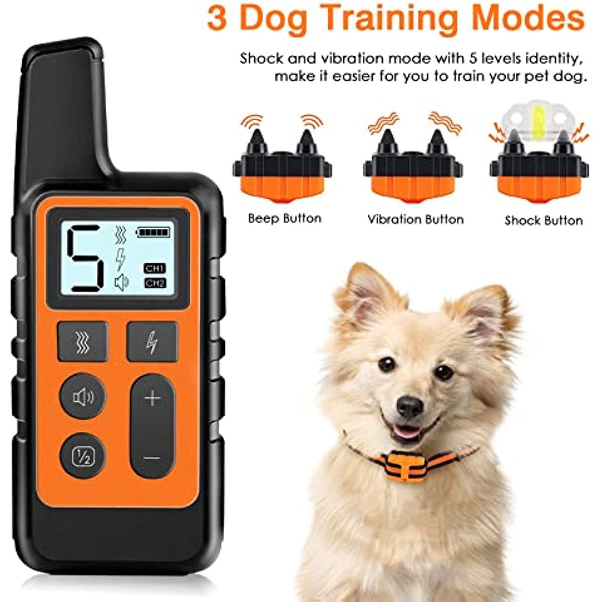 Dog Training Collar; Waterproof Shock Collars for Dog with Remote Range 1640 ft; 3 Training Modes; Beep; Vibration and Shock; Rechargeable Electric Dog Collar for Small Medium Large Dogs