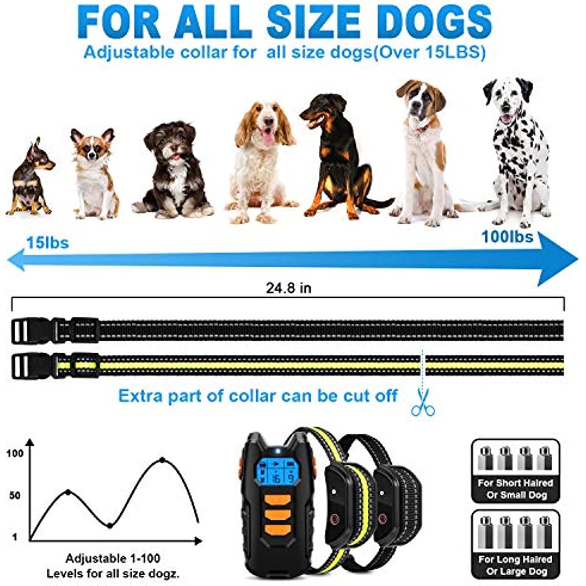 Dog Training Collar; Shock Collar for Dogs with Remote; Rechargeable Dog Shock Collar; 3 Modes Beep Vibration and Shock Waterproof Bark Collar for Small; Medium; Large Dogs