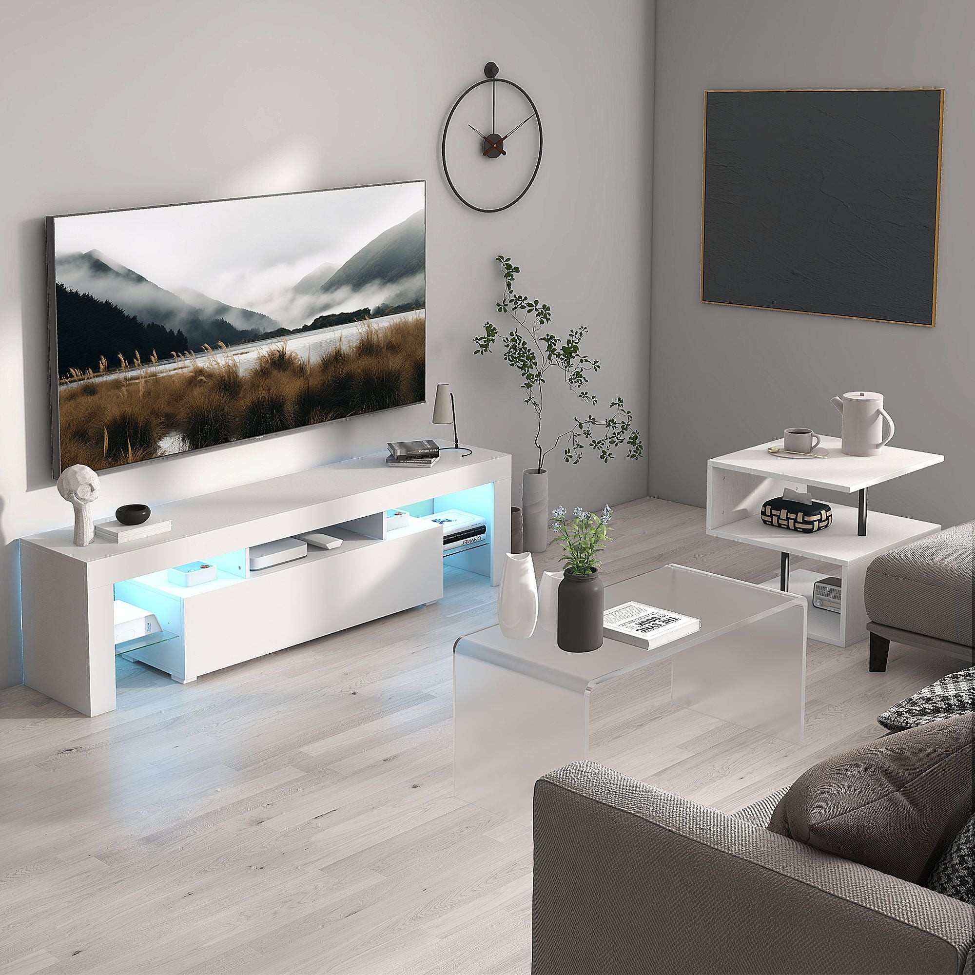 32" Clear Acrylic Coffee Table, 0.5In Thick C-Shape Waterfall End Coffee Table, Multipurpose Lucite Tea Table for Living Room