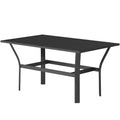 Outdoor Coffee Table with Slatted Tabletop, All-Weather Rectangle Metal Patio Coffee Table for Garden, Black