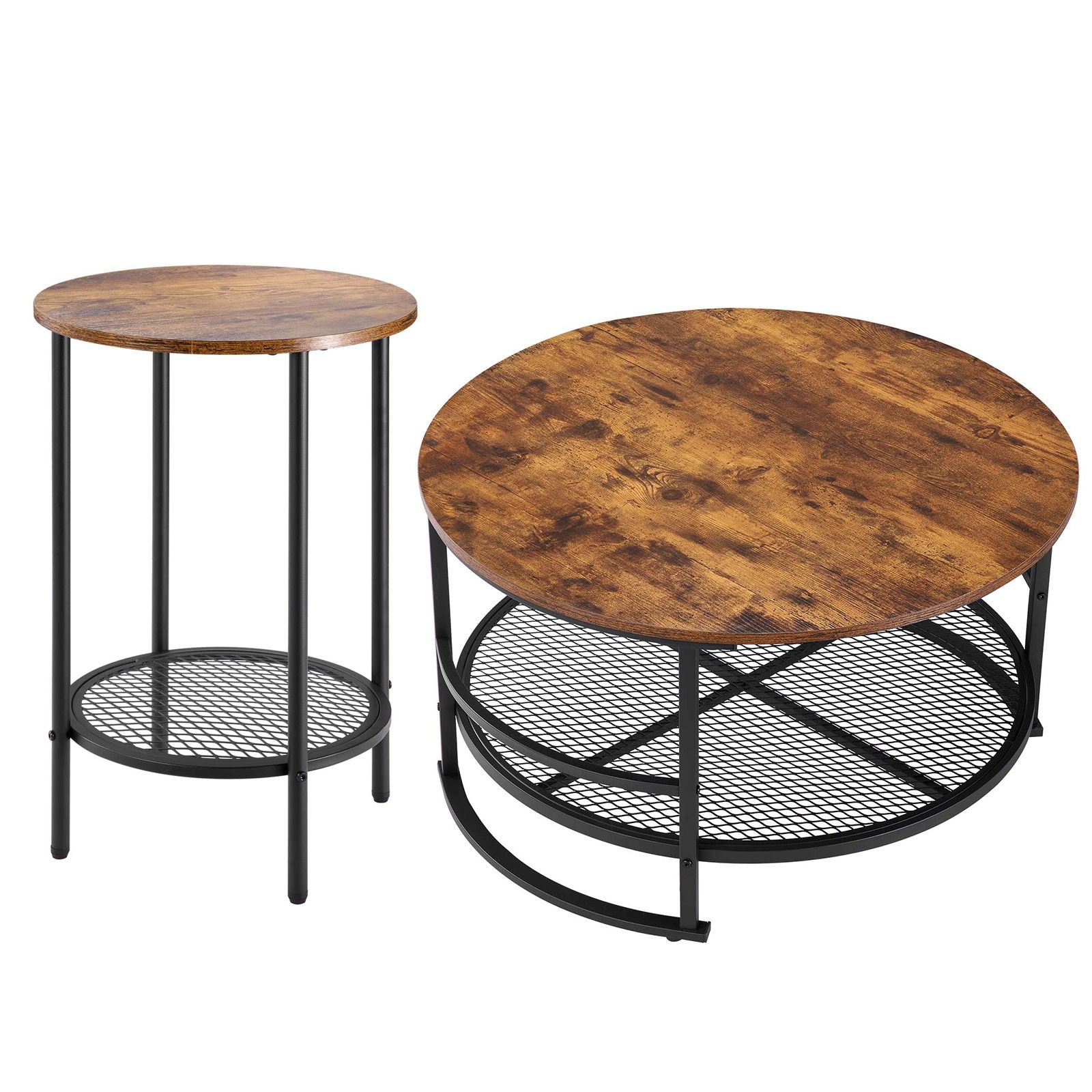 3 Pieces Round Coffee Table Sets, 31.5 in Industrial Living Room Table with 2 End Side Tables, Easy Assembly Coffee and End Tables Sets with Metal Legs, for Office, Living Room and Apartment