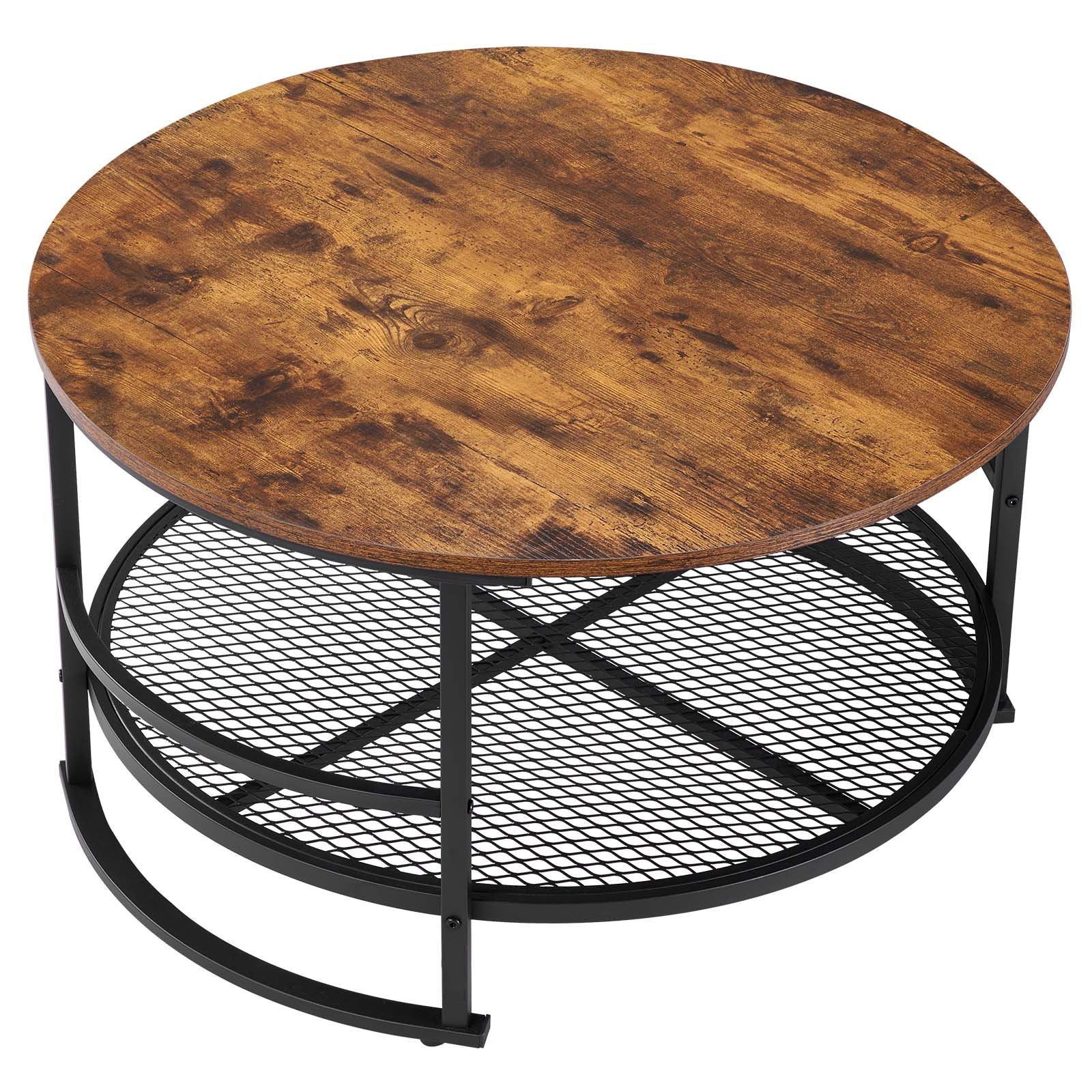 3 Pieces Round Coffee Table Sets, 31.5 in Industrial Living Room Table with 2 End Side Tables, Easy Assembly Coffee and End Tables Sets with Metal Legs, for Office, Living Room and Apartment