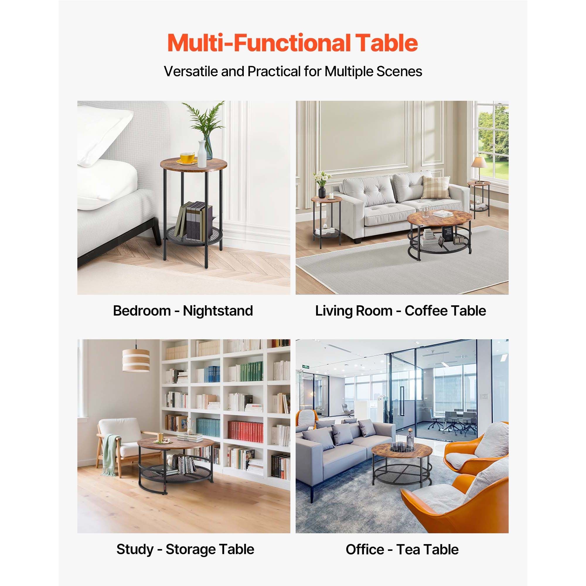 3 Pieces Round Coffee Table Sets, 31.5 in Industrial Living Room Table with 2 End Side Tables, Easy Assembly Coffee and End Tables Sets with Metal Legs, for Office, Living Room and Apartment