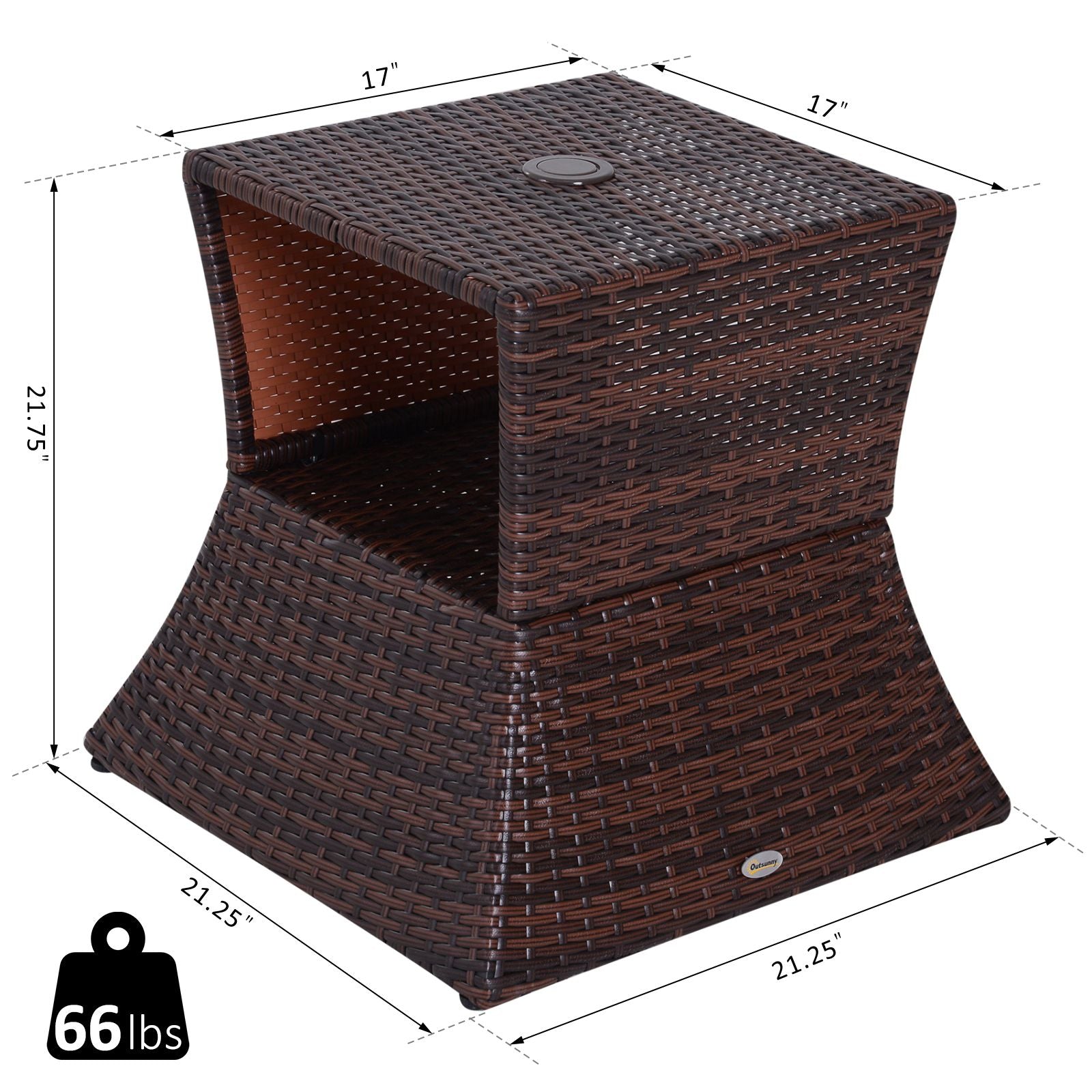 Rattan Wicker Patio Side Table with Umbrella Hole 2 Tier Storage All-Weather Garden Furniture Mixed Brown