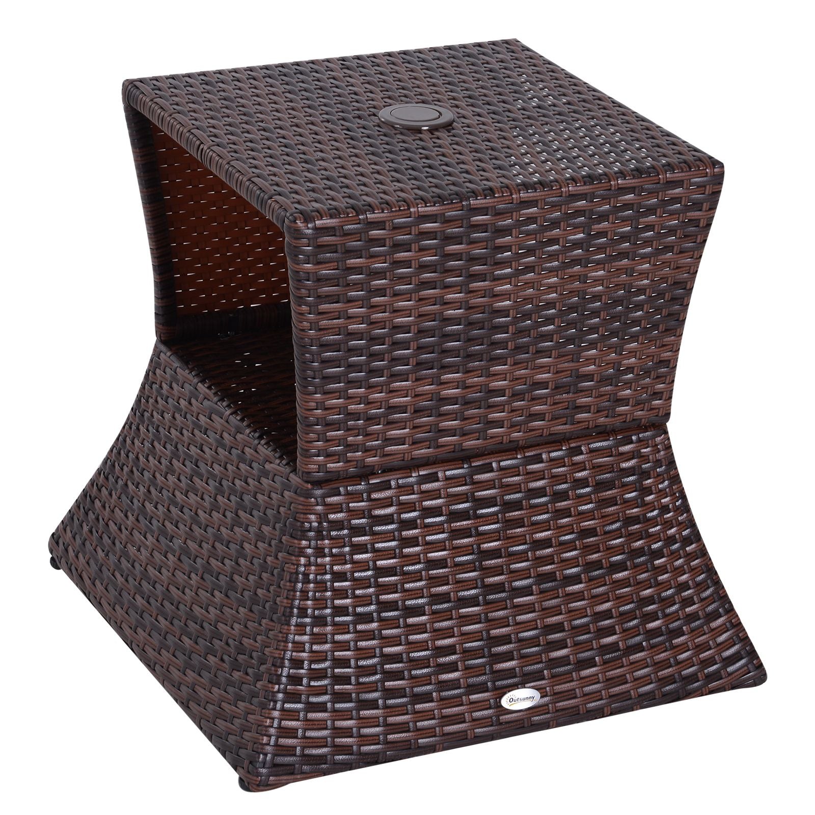 Rattan Wicker Patio Side Table with Umbrella Hole 2 Tier Storage All-Weather Garden Furniture Mixed Brown