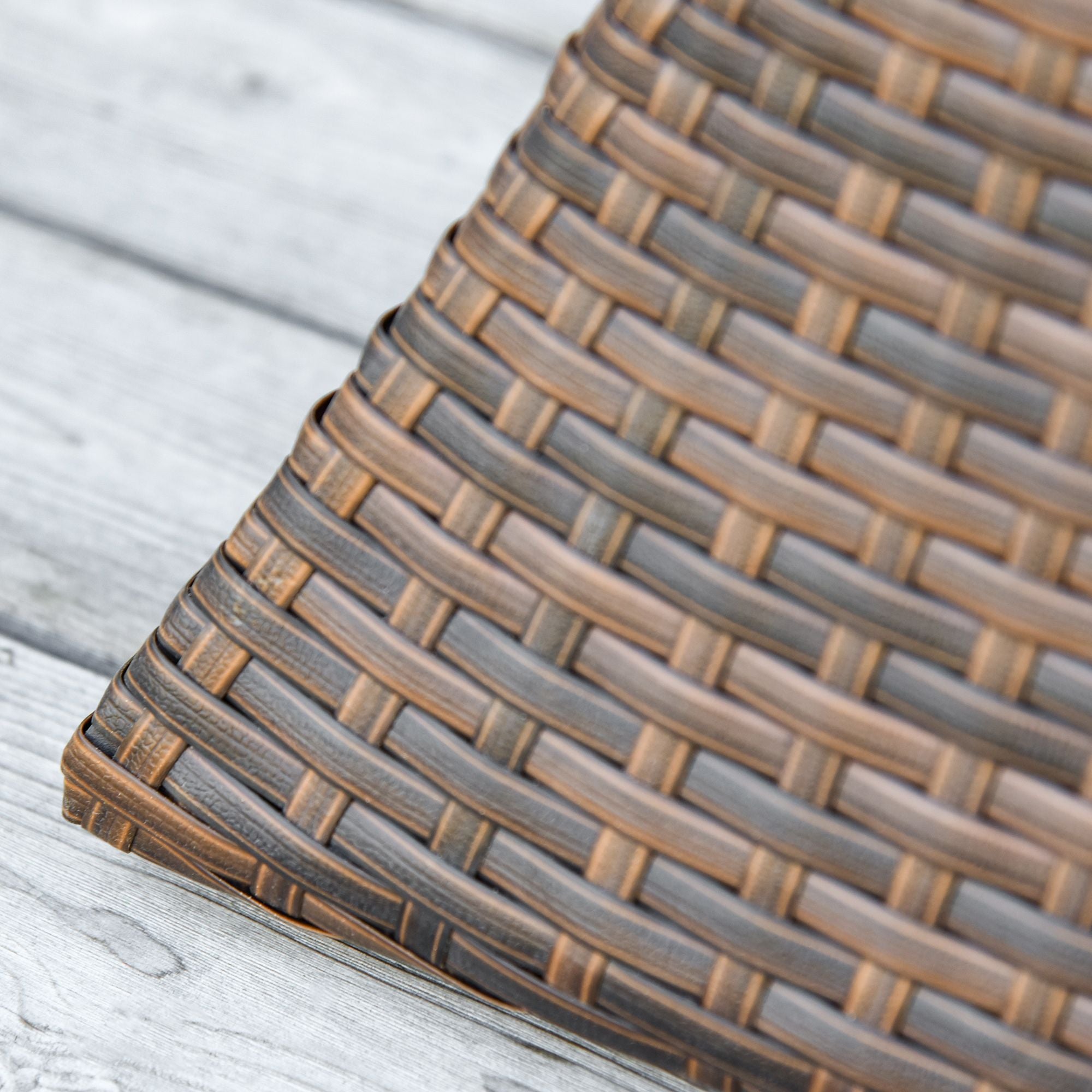 Rattan Wicker Patio Side Table with Umbrella Hole 2 Tier Storage All-Weather Garden Furniture Mixed Brown