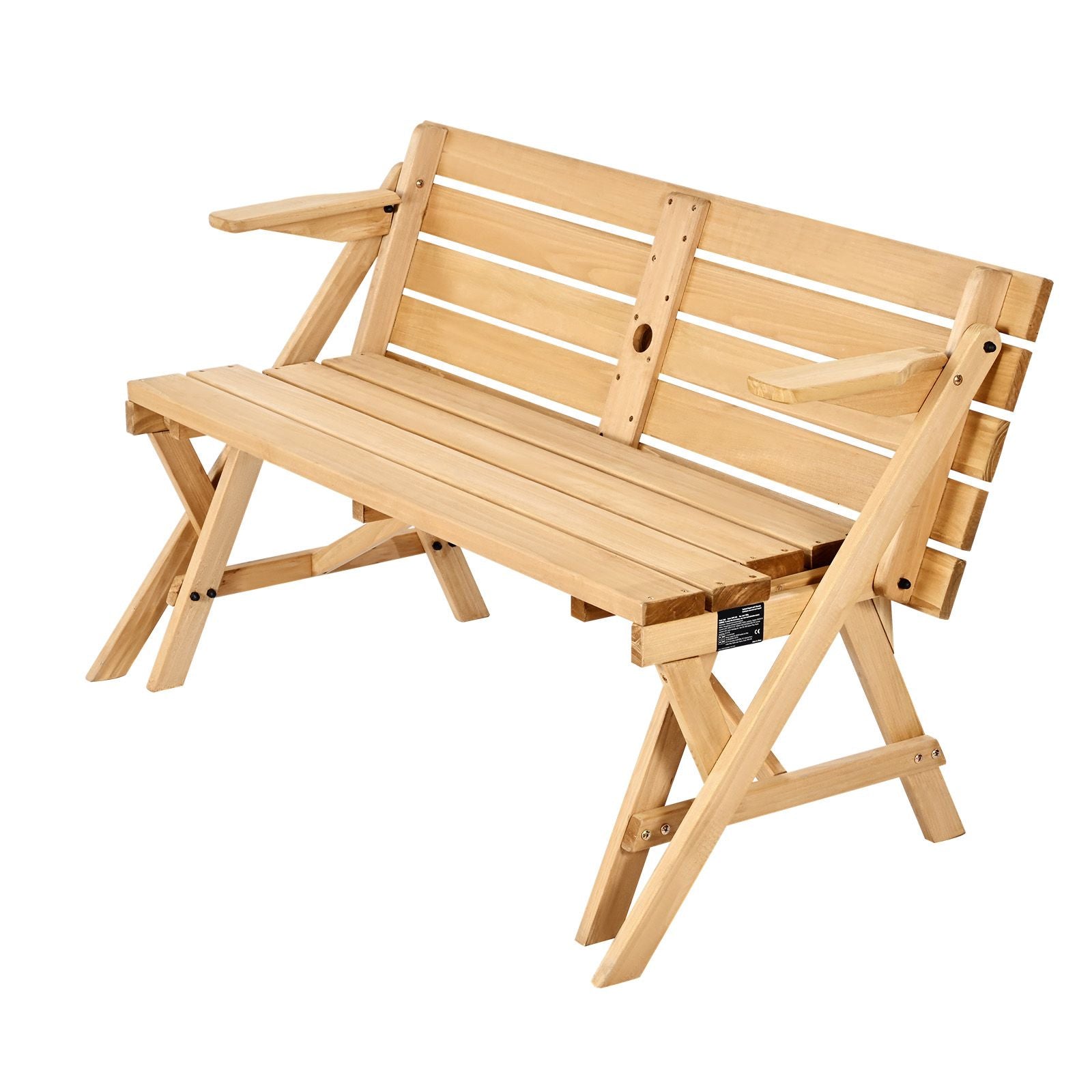 2-in-1 Transforming Interchangeable Picnic Table, Outdoor Wooden Table and Bench Set, Portable Foldable Bench with Umbrella Hole, Patio Dining Furniture for Garden, Backyard, Porch (Brown)