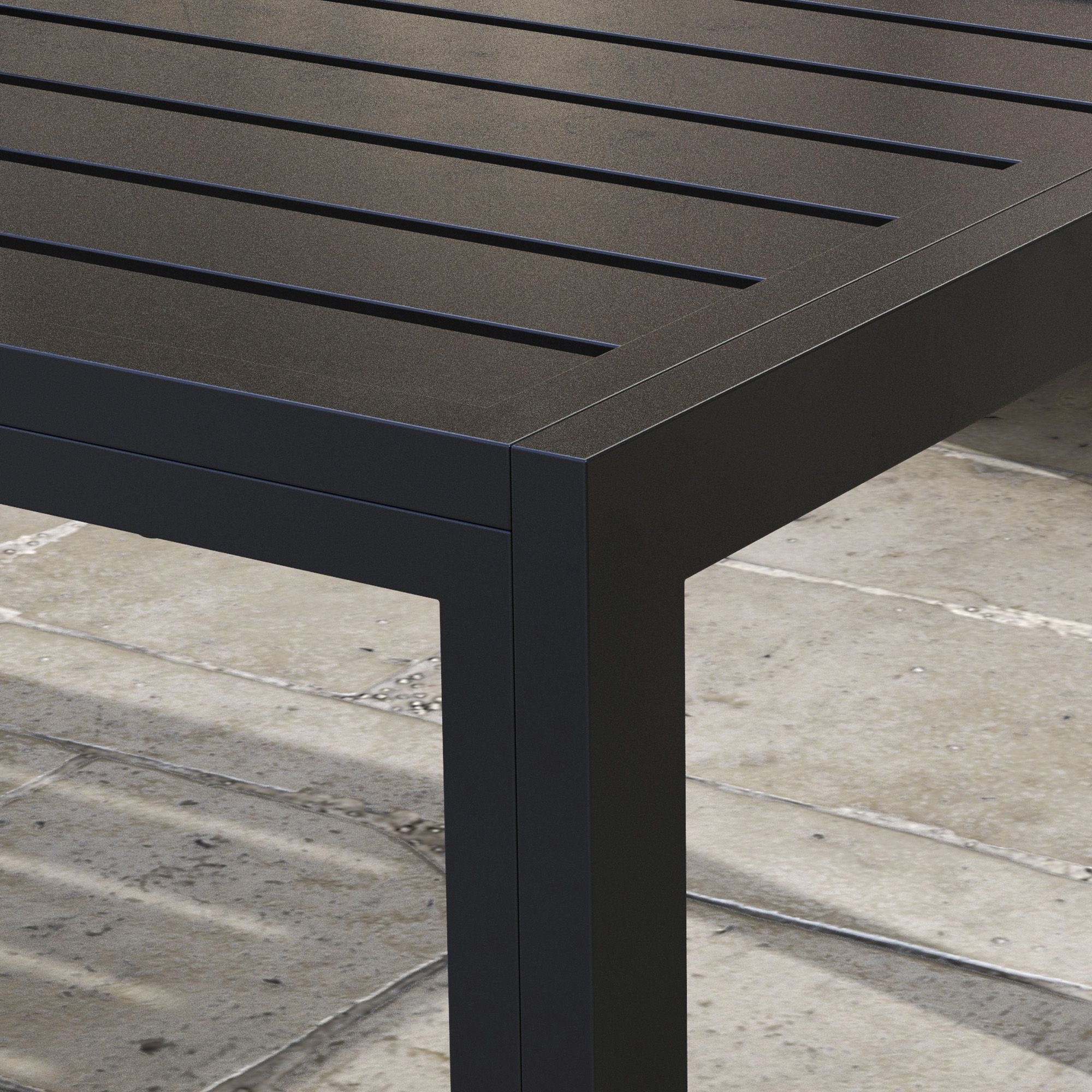Outdoor Coffee Table Black Rectangular Patio Side Table with Steel Frame and Slat Tabletop for Garden, Balcony