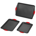 Baking Pans Set, 3-Piece, Nonstick Carbon Steel Cookware Sheets & Trays, Stackable Kitchen Oven Bakeware Cooking Sets with Silicone Handles, Easy to Clean, for Baking Cookie Cake Muffin Bread
