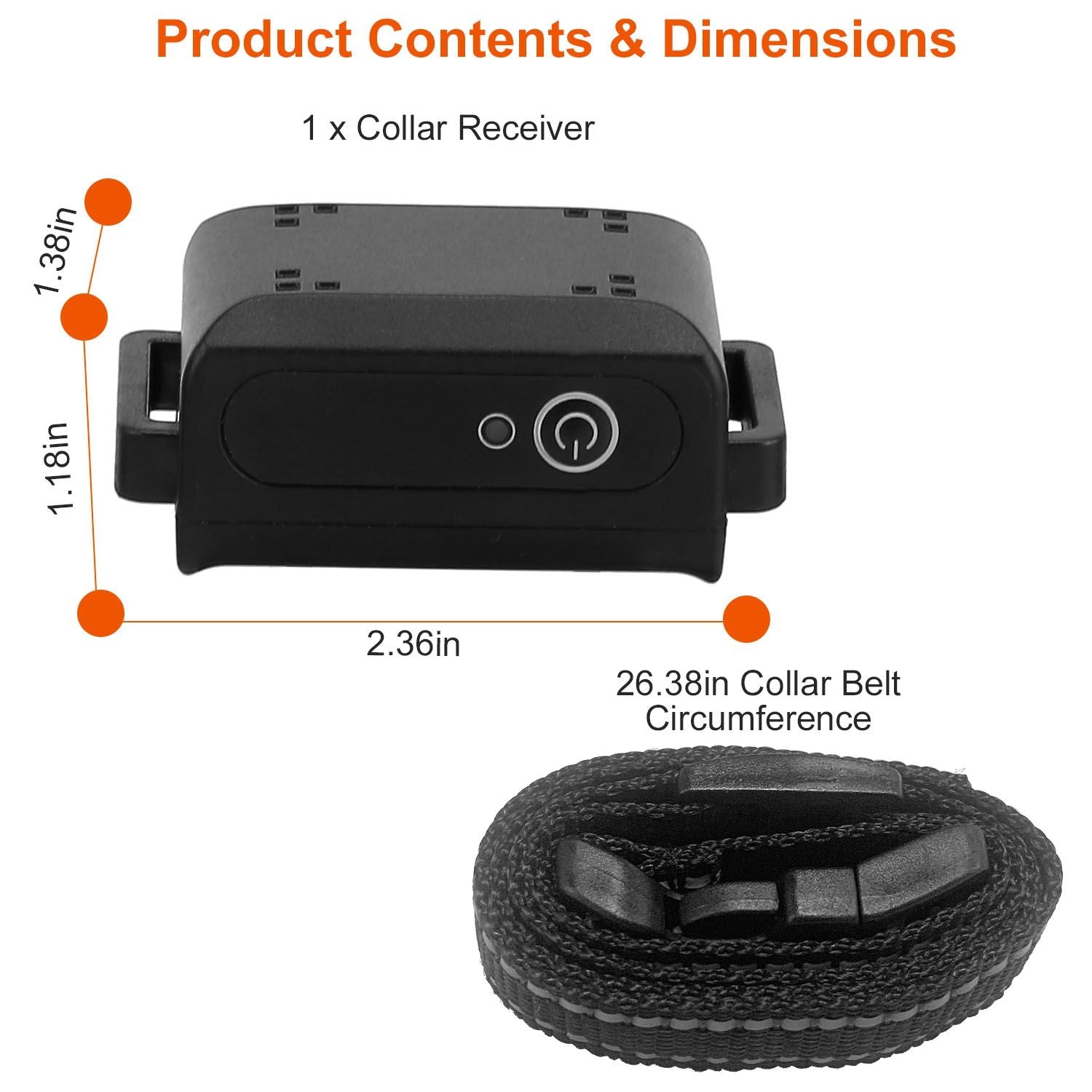 Dog Training Collar Receiver IP67 Waterproof Dog Bark Shock Vibration Beep Receiver Up To 3280ft