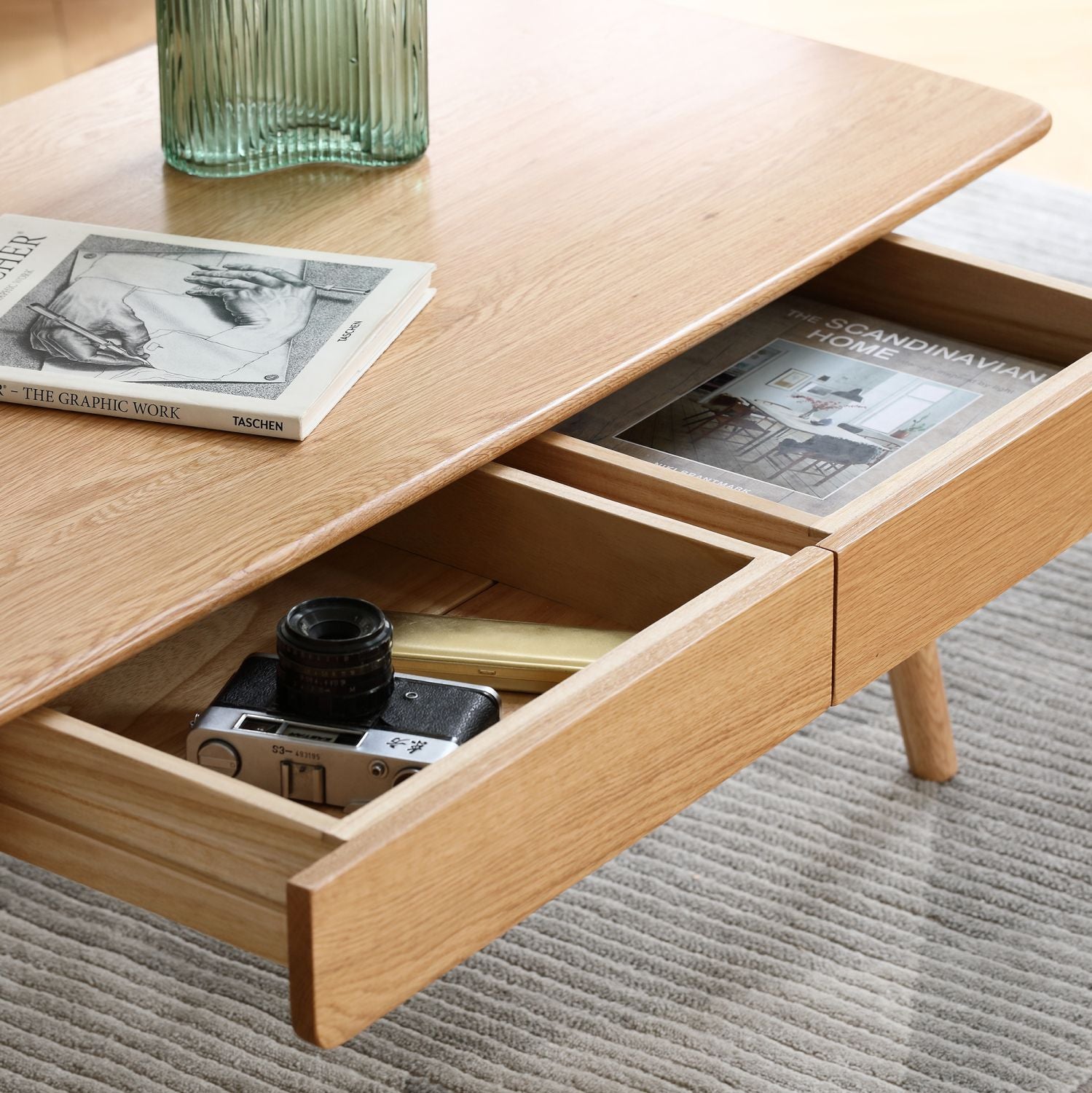 Center table Low Table 100% solid wood Top plate Desk Coffee table Width 120 x Depth 56 x Height 45 cm Study desk Work from home Easy to assemble Natural wood with storage shelf Natural writing desk