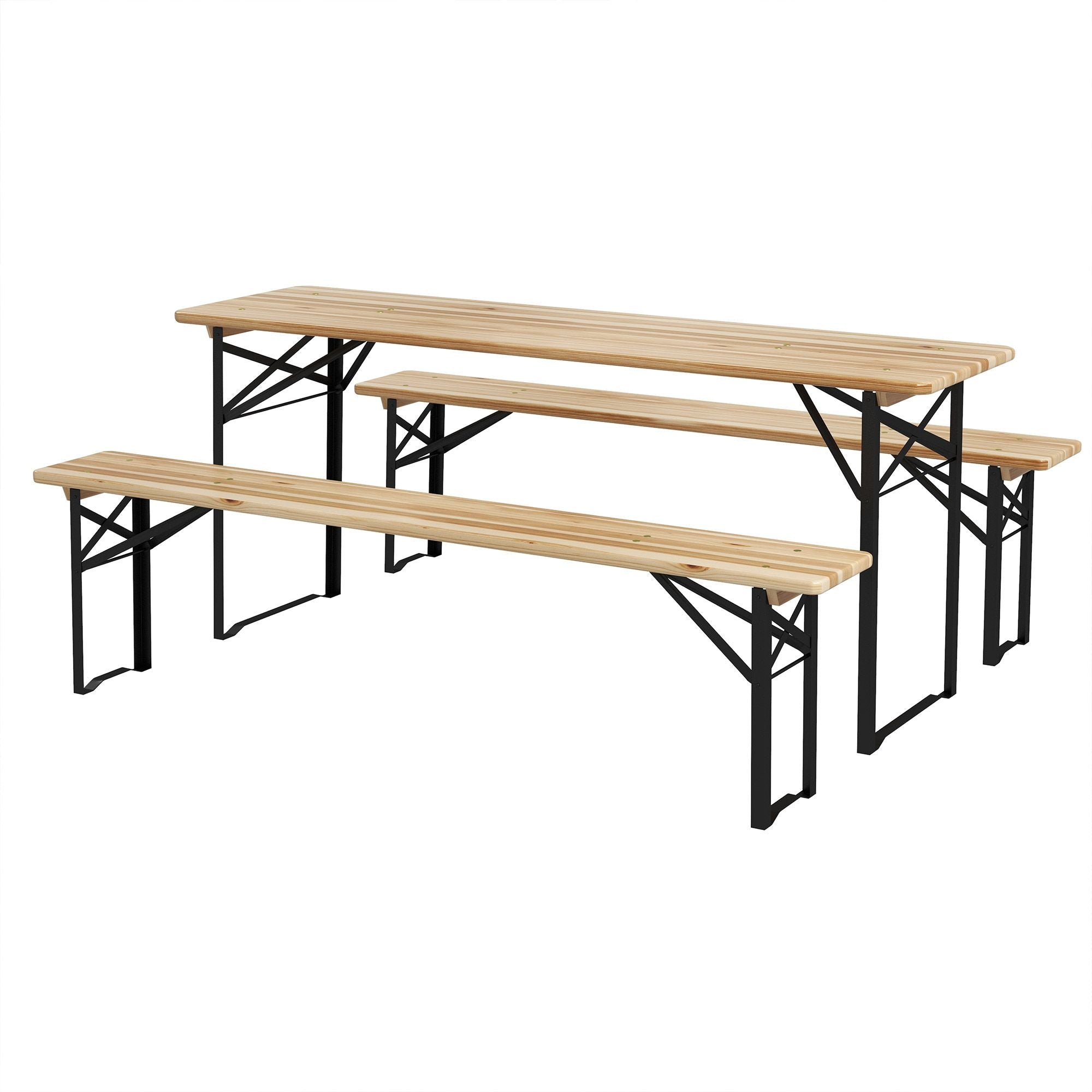 Portable Wooden Picnic Table 6FT Beer Table Set with Benches German Style Anti-Injury Design for Patio Dining