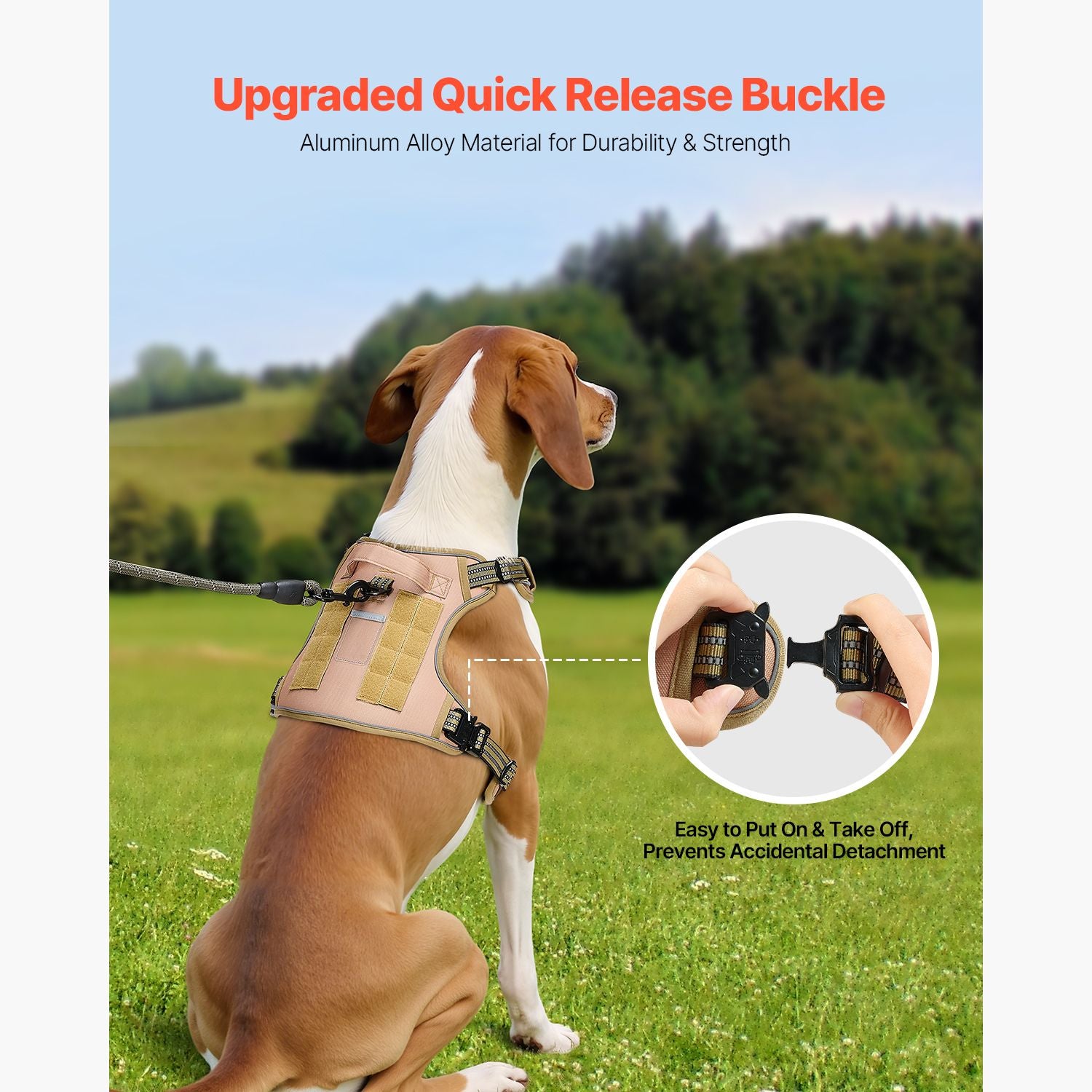 Dog Harness for Large Dogs, No Pull Tactical Dog Harness Adjustable Pet Vest, with Handle, Metal Rings, Buckles, Reflective Stitching Nylon Oxford Fabric, for Training, Walking, and Hiking