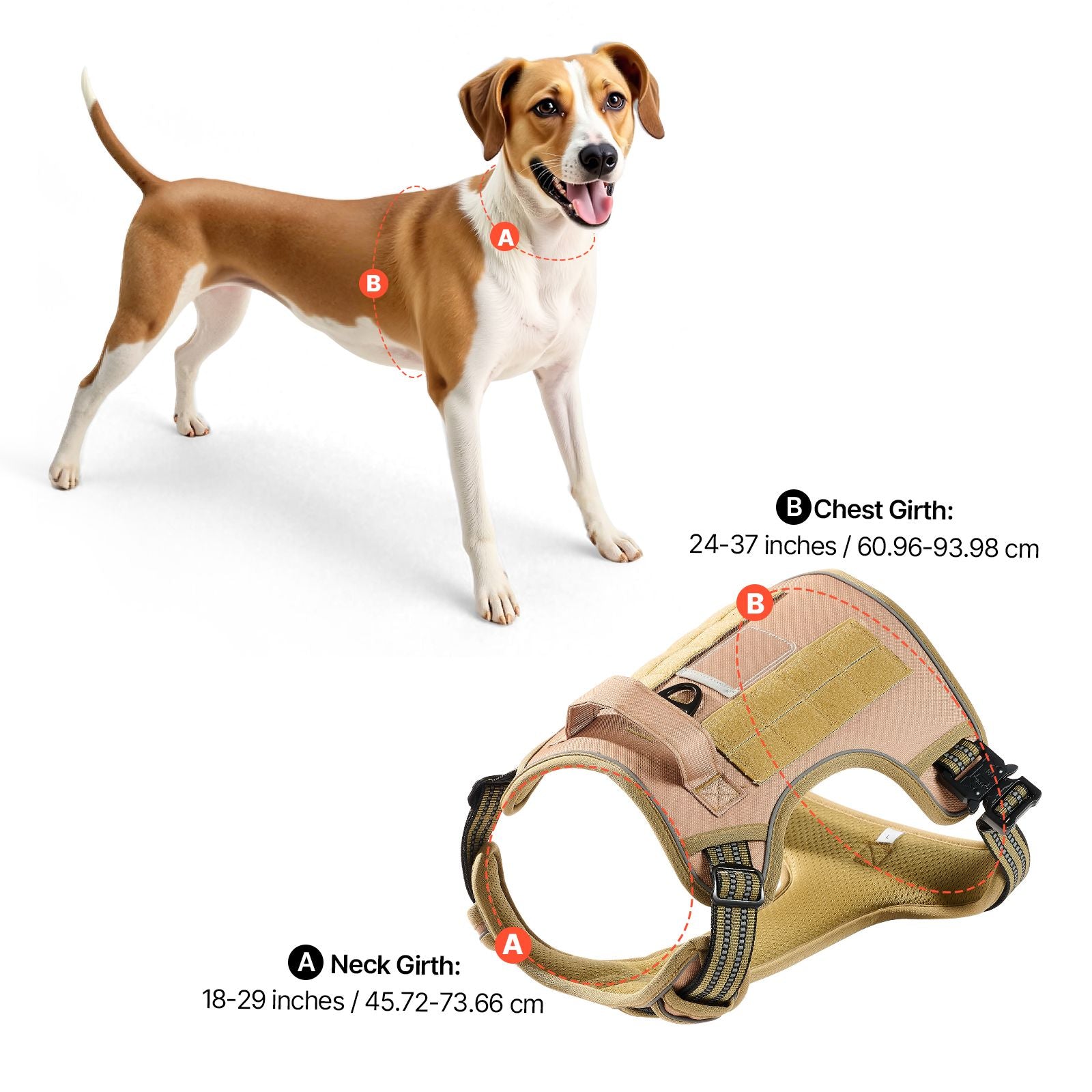 Dog Harness for Large Dogs, No Pull Tactical Dog Harness Adjustable Pet Vest, with Handle, Metal Rings, Buckles, Reflective Stitching Nylon Oxford Fabric, for Training, Walking, and Hiking