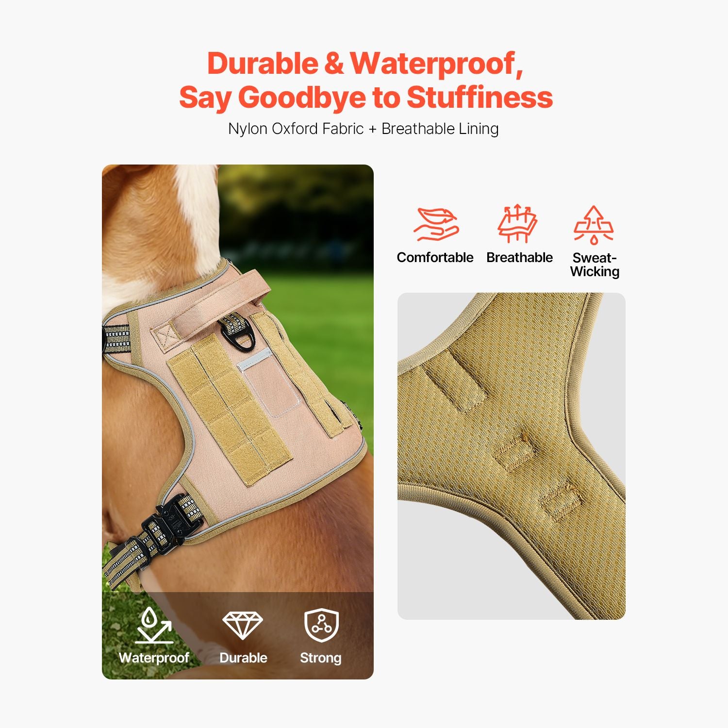 Dog Harness for Large Dogs, No Pull Tactical Dog Harness Adjustable Pet Vest, with Handle, Metal Rings, Buckles, Reflective Stitching Nylon Oxford Fabric, for Training, Walking, and Hiking