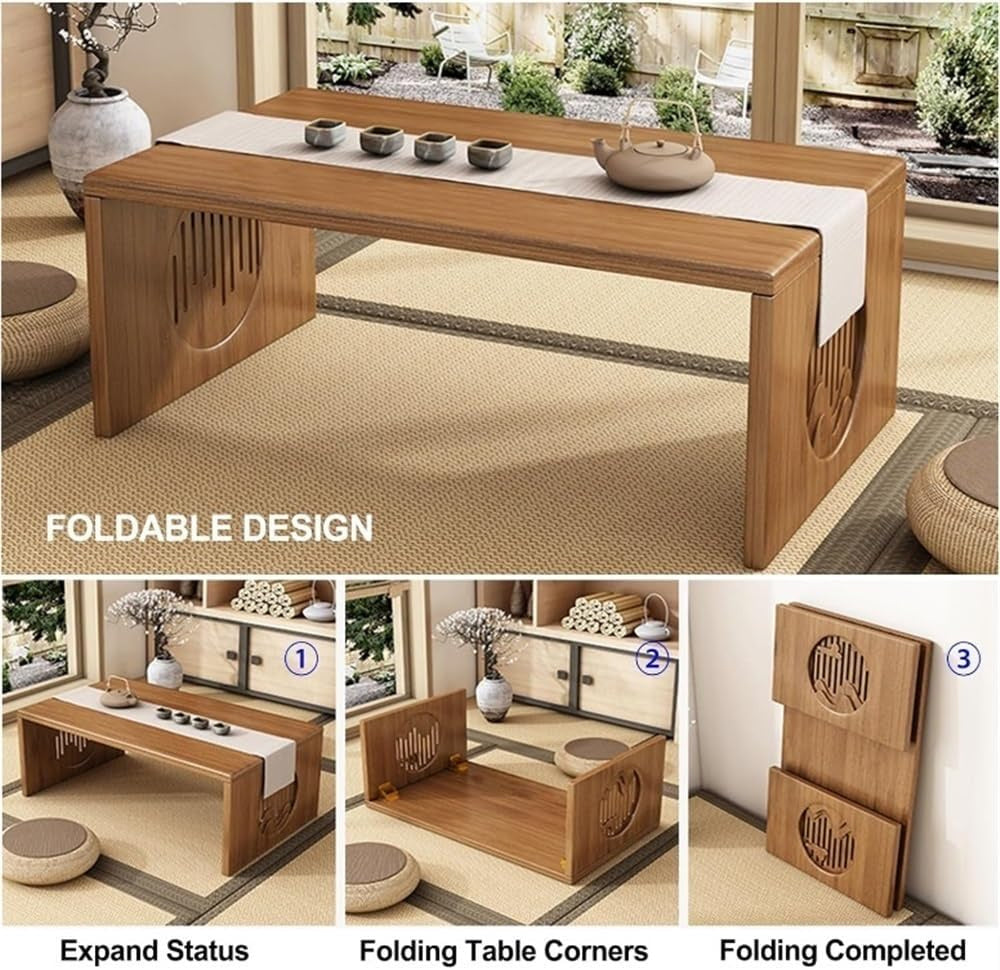 Foldable Low Table, Bamboo Coffee Table, Floor-Standing Small Tea Table, Suitable for Living Room, Coffee Table, Dining Table, Home Decoration