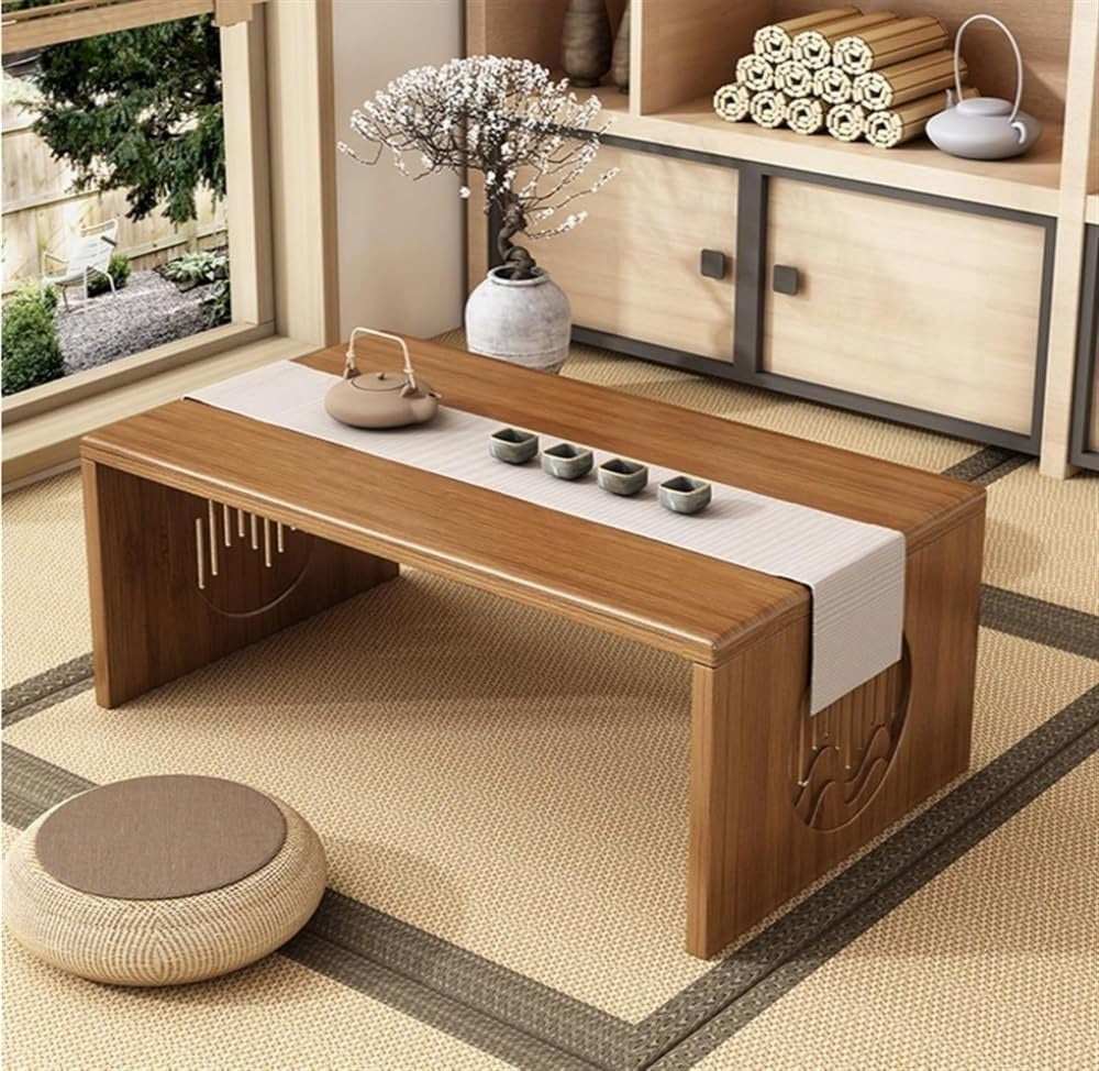 Foldable Low Table, Bamboo Coffee Table, Floor-Standing Small Tea Table, Suitable for Living Room, Coffee Table, Dining Table, Home Decoration