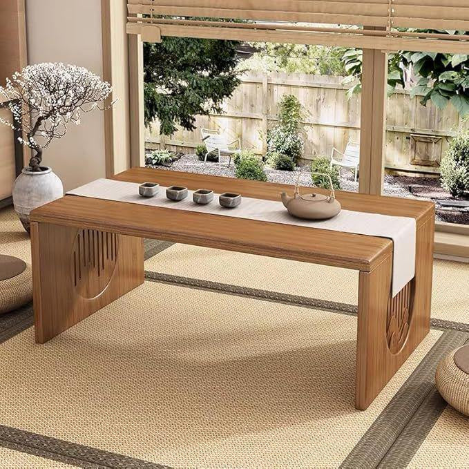 Foldable Low Table, Bamboo Coffee Table, Floor-Standing Small Tea Table, Suitable for Living Room, Coffee Table, Dining Table, Home Decoration