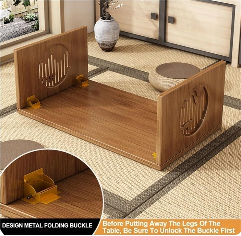 Foldable Low Table, Bamboo Coffee Table, Floor-Standing Small Tea Table, Suitable for Living Room, Coffee Table, Dining Table, Home Decoration