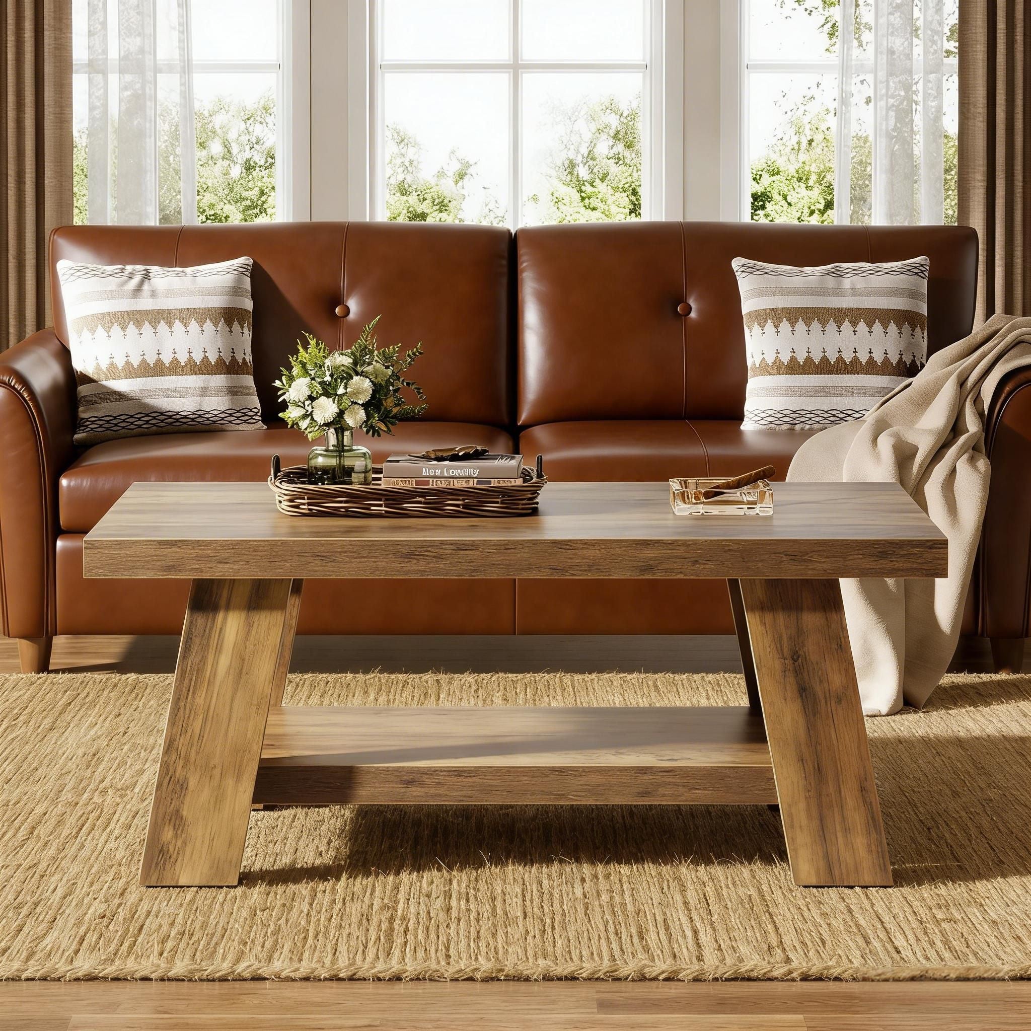 Coffee Table, Farmhouse 2-tier Center Table with Storage