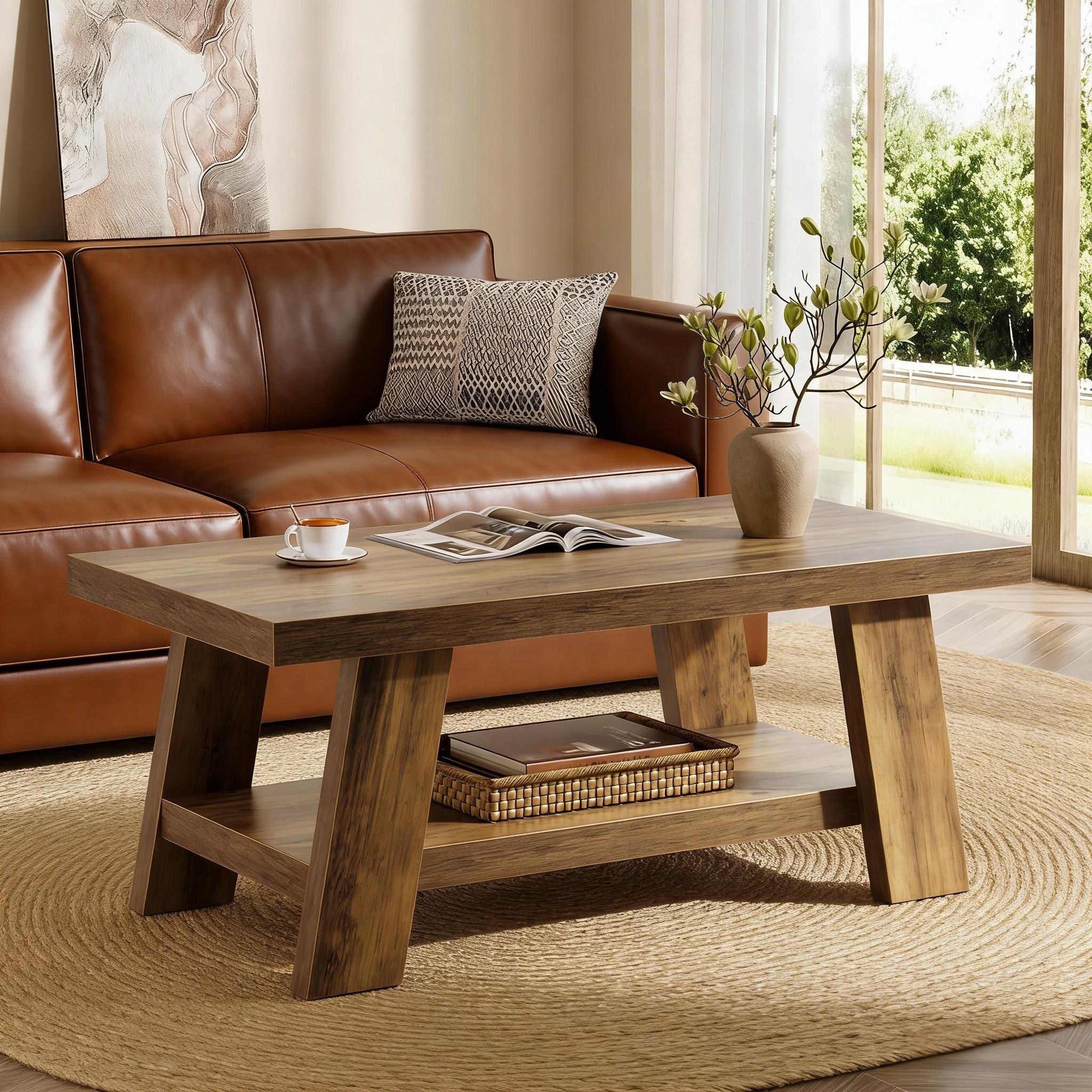 Coffee Table, Farmhouse 2-tier Center Table with Storage
