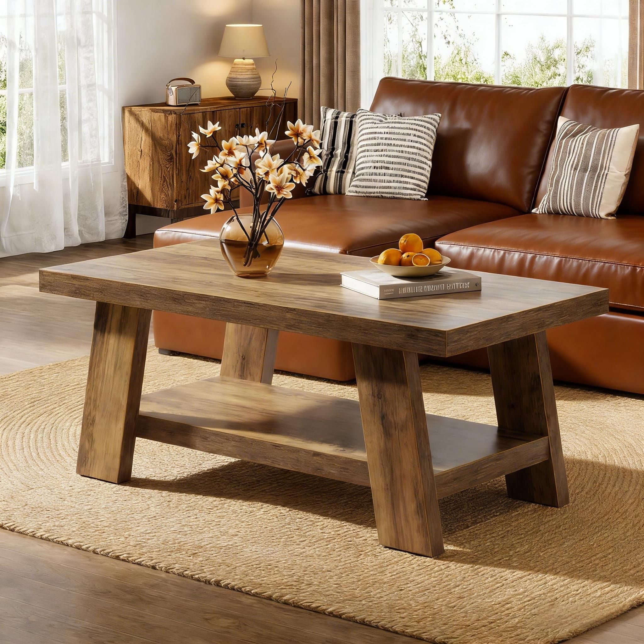 Coffee Table, Farmhouse 2-tier Center Table with Storage