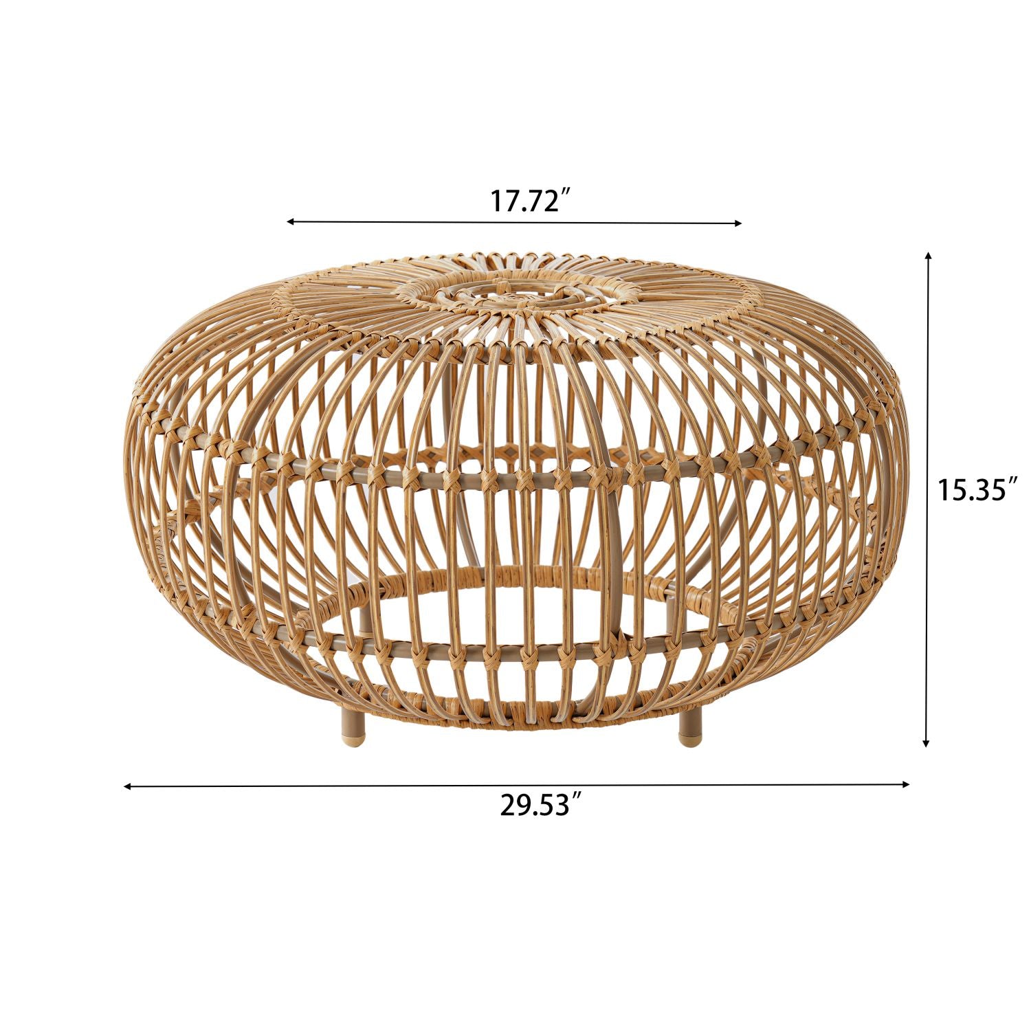OTTAWA Coffee Table-Bohemian Faux Rattan Weave Accent Table for Indoor Outdoor Use, Handcrafted Round Side Table for Living Room, Patio, Garden,Light Brown Color