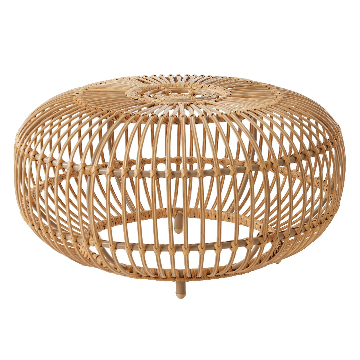 OTTAWA Coffee Table-Bohemian Faux Rattan Weave Accent Table for Indoor Outdoor Use, Handcrafted Round Side Table for Living Room, Patio, Garden,Light Brown Color