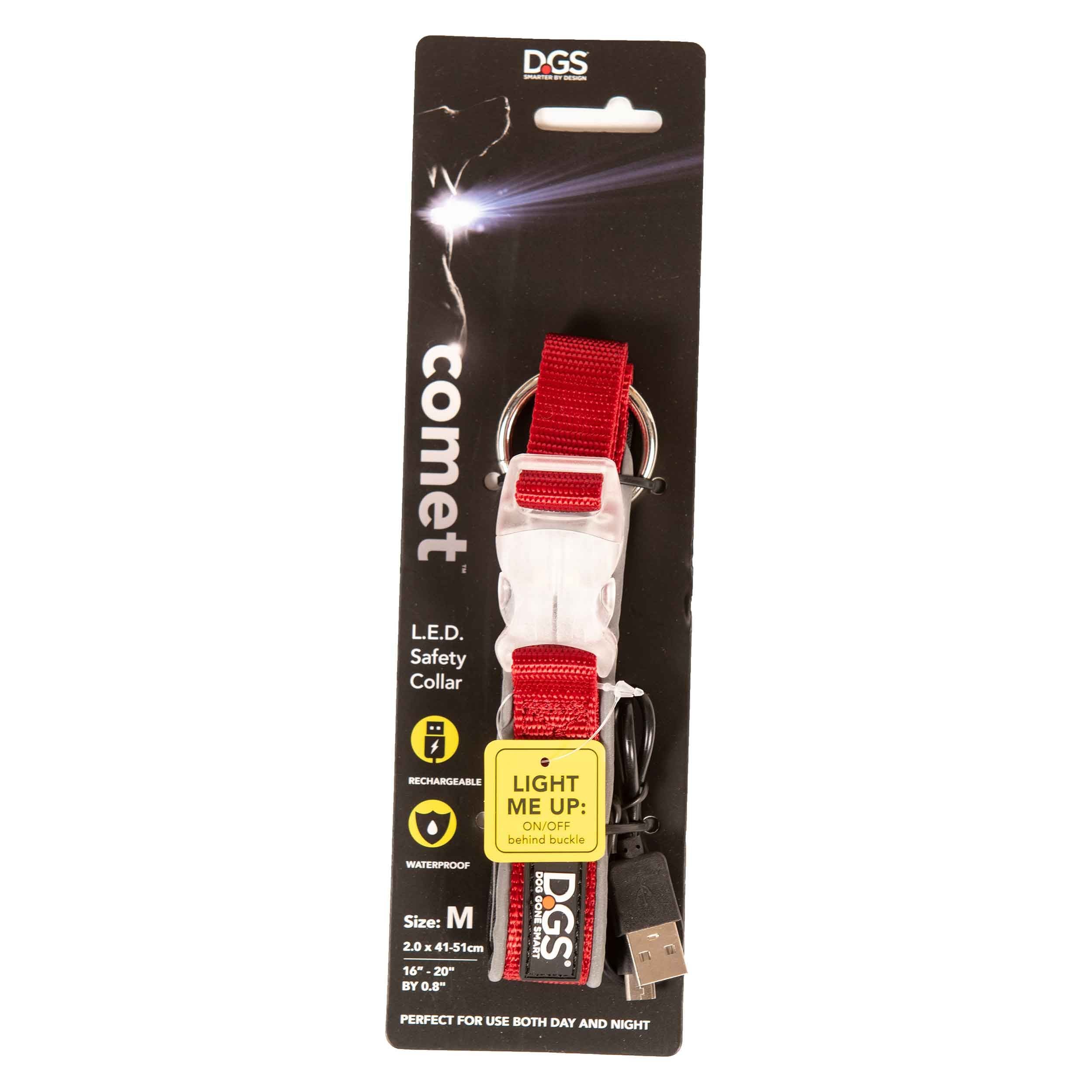 DGS Pet Products Comet Rechargeable Light Up Dog Collar Small Red 13.5" - 16" x 0.6"
