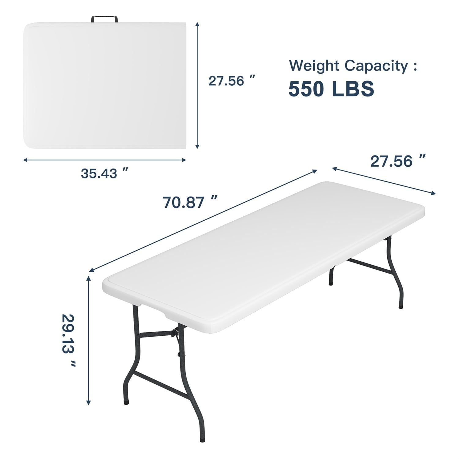 6ft Plastic FoldingTable,Portable Collapsible Table Outdoor Foldable Picnic Table for, Party, Hiking, Patio,Banquet, Wedding,Camping,with Lock,Handle, White