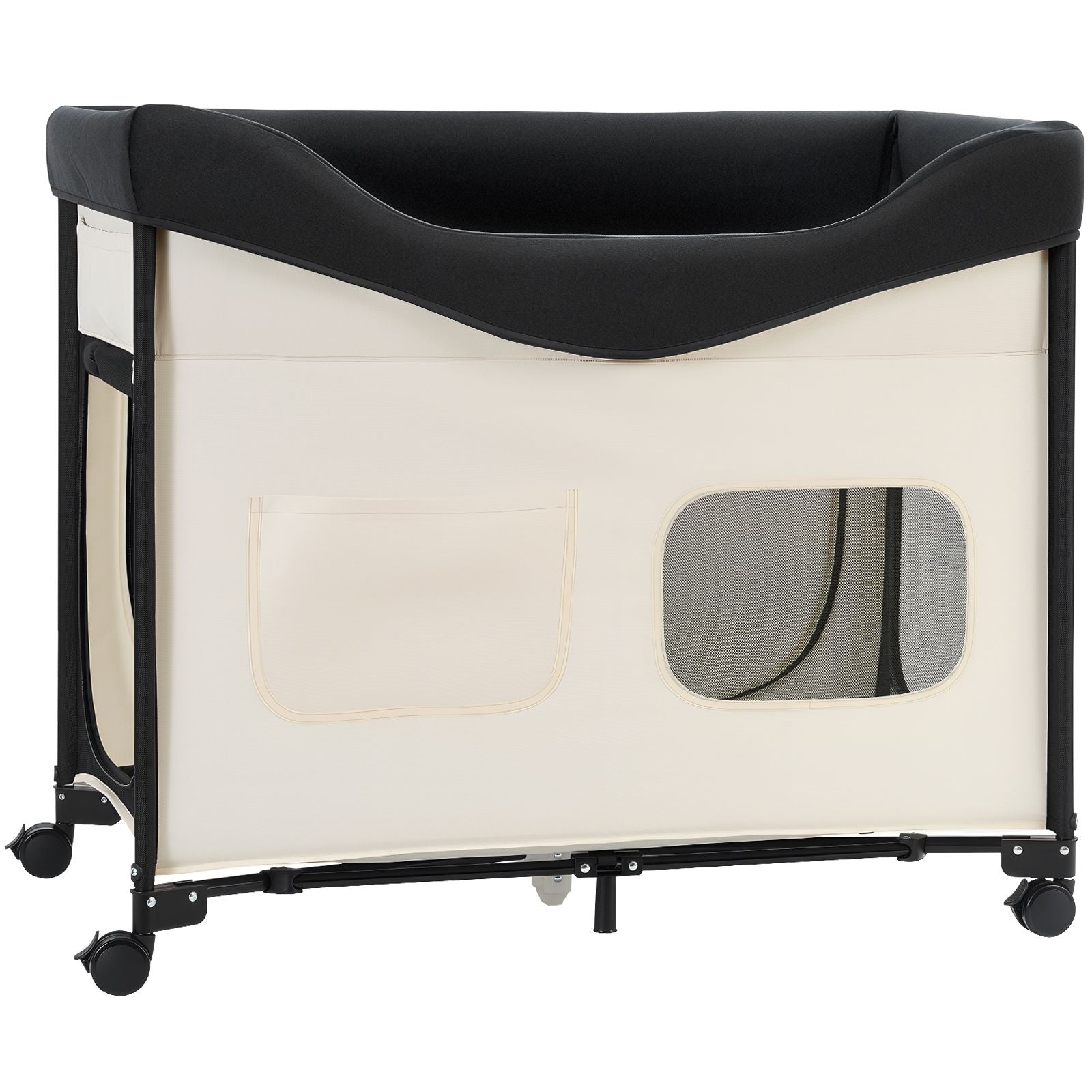 Elevated Lounge Pet Bed, Foldable Bunk Dog Bed with 600D Oxford Cloth and Dutch Velvet, Portable Raised Cot with Wheels, Side Storage Bags, and Carry Bag for Cats & Dogs, XL, Beige