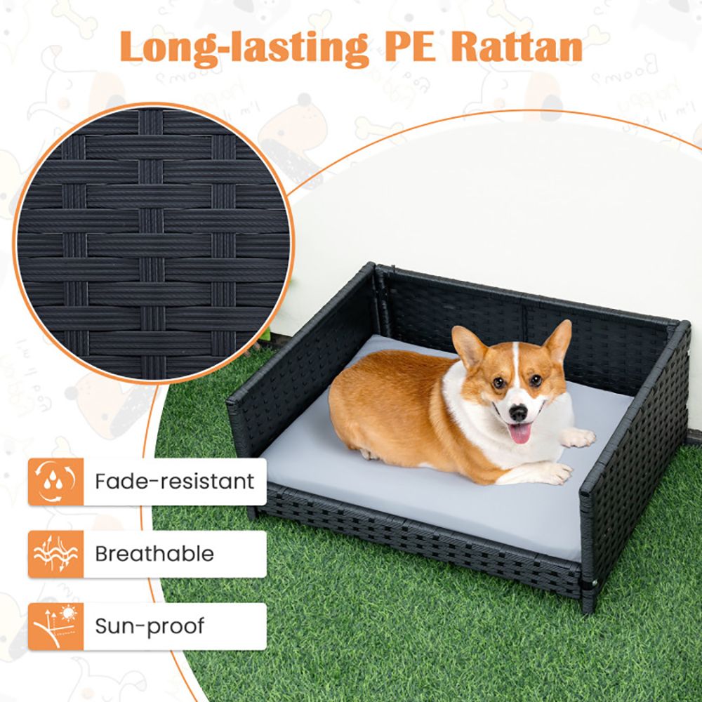 Rattan Dog Bed with Waterproof Soft Cushion for Medium Small Dogs Cats