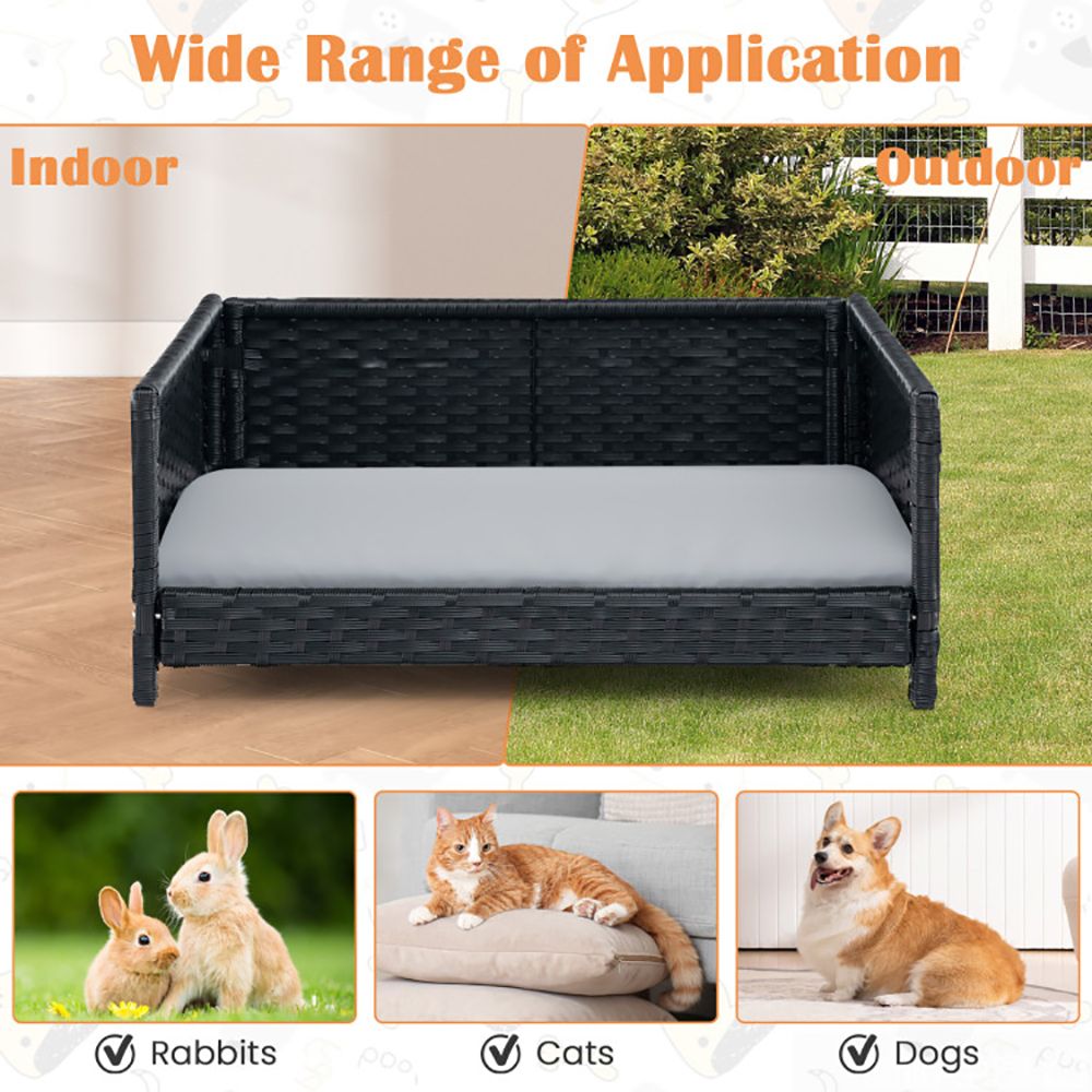 Rattan Dog Bed with Waterproof Soft Cushion for Medium Small Dogs Cats