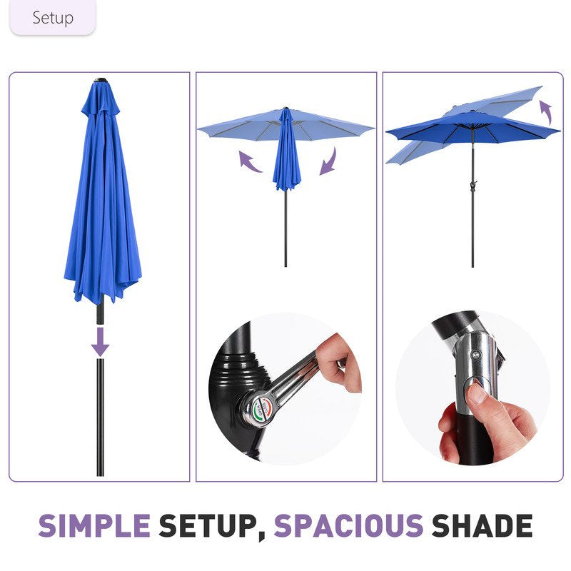 9FT Outdoor Patio Umbrella Outdoor Table Umbrella with Push Button Tilt and Crank, Market Umbrella 8 Sturdy Ribs UV Protection Waterproof for Garden, Blue-New