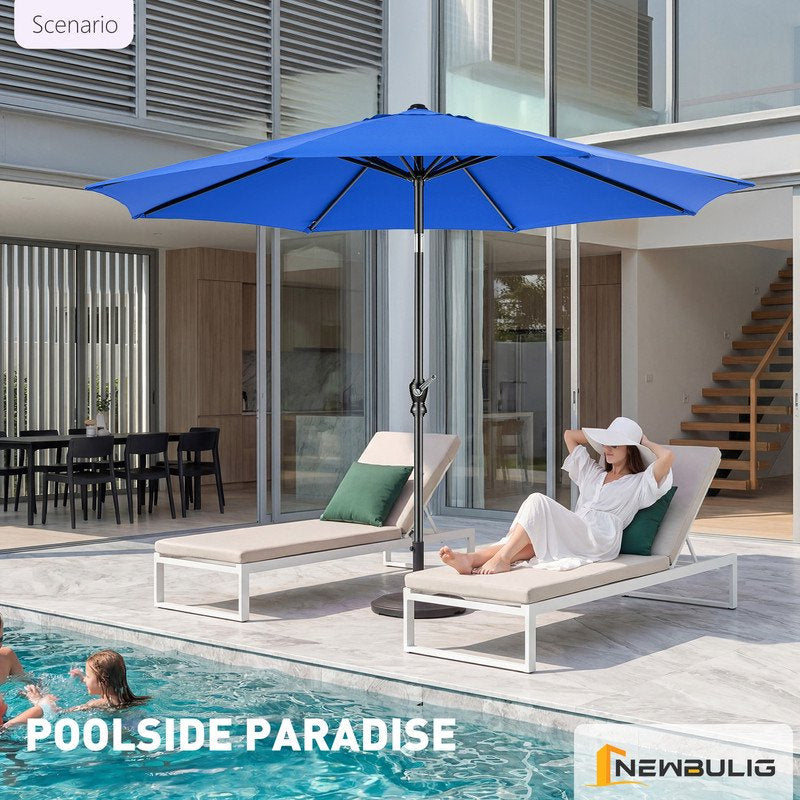 9FT Outdoor Patio Umbrella Outdoor Table Umbrella with Push Button Tilt and Crank, Market Umbrella 8 Sturdy Ribs UV Protection Waterproof for Garden, Blue-New