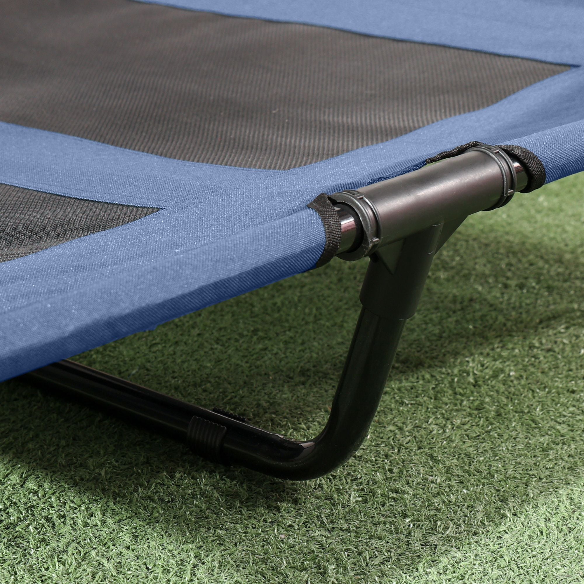 48" x 36" Elevated Portable Dog Cot Cooling Pet Bed with UV Protection Canopy Shade, Dark Blue
