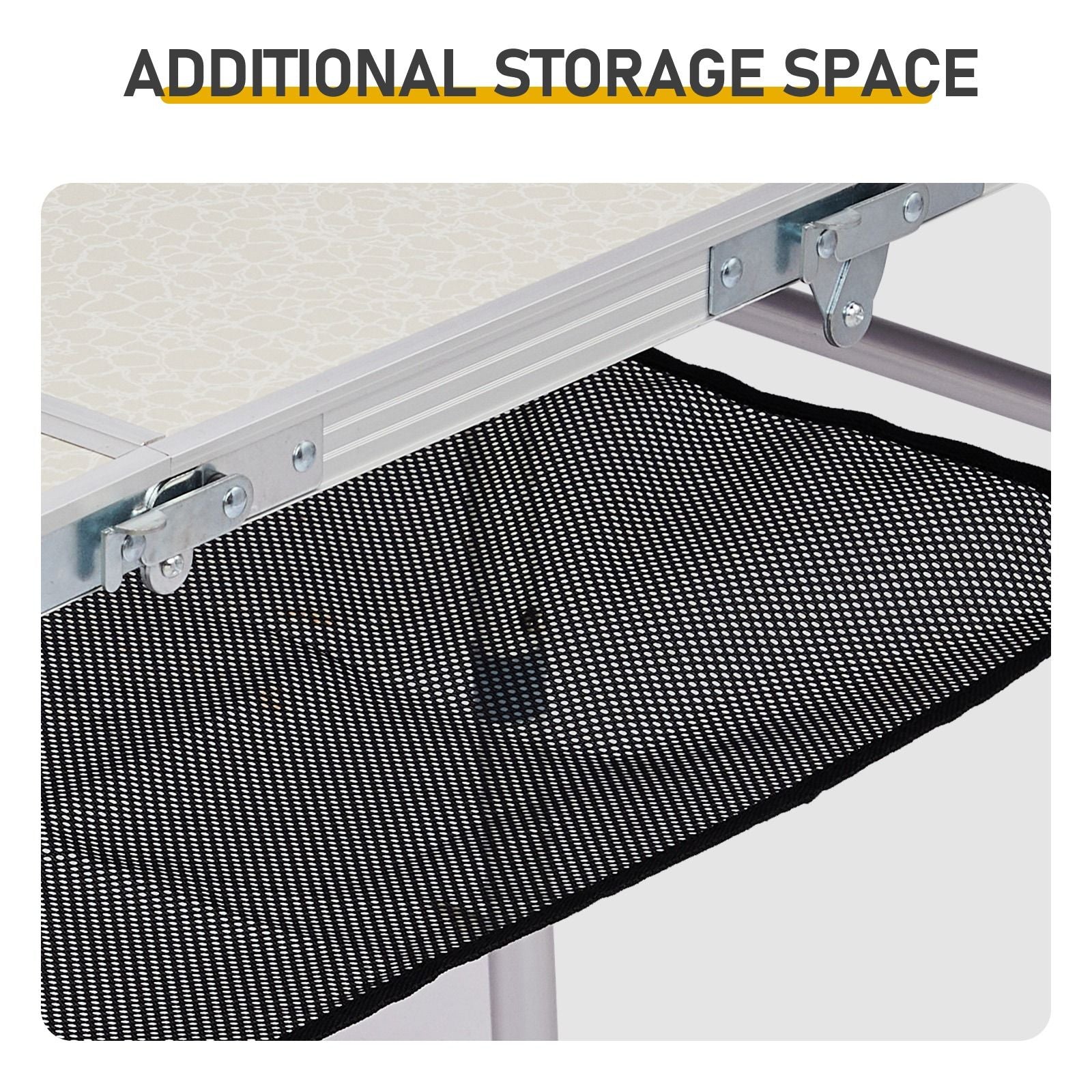 Portable Adjustable Height Folding Table with Mesh Storage Shelf – Lightweight Aluminum Camping Table, 3 Height Settings, Foldable Outdoor Picnic Table with Carry Handle for Patio, Beach, Camping