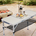 Portable Adjustable Height Folding Table with Mesh Storage Shelf – Lightweight Aluminum Camping Table, 3 Height Settings, Foldable Outdoor Picnic Table with Carry Handle for Patio, Beach, Camping